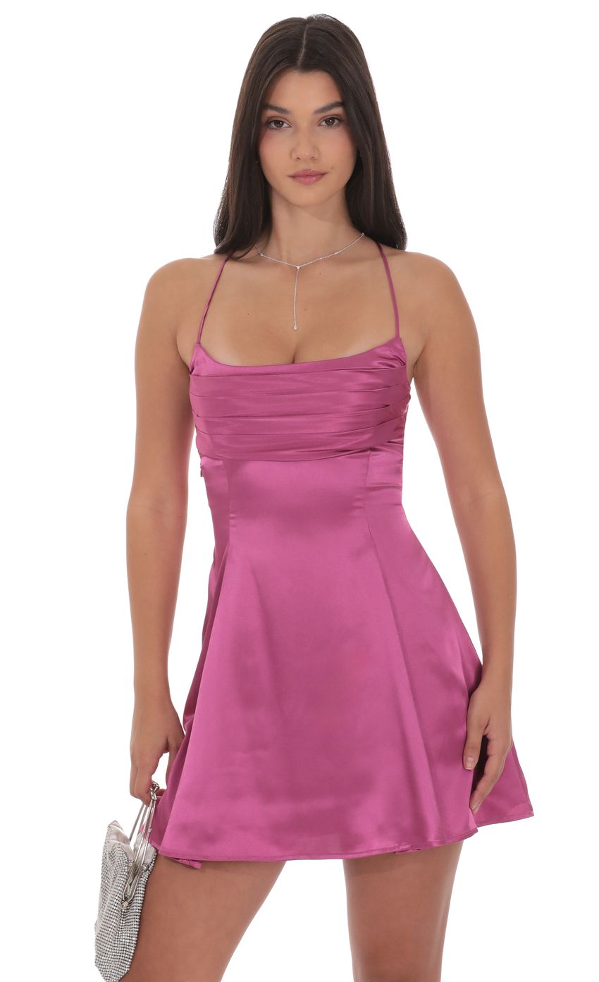 Satin Draped A-Line Dress in Magenta