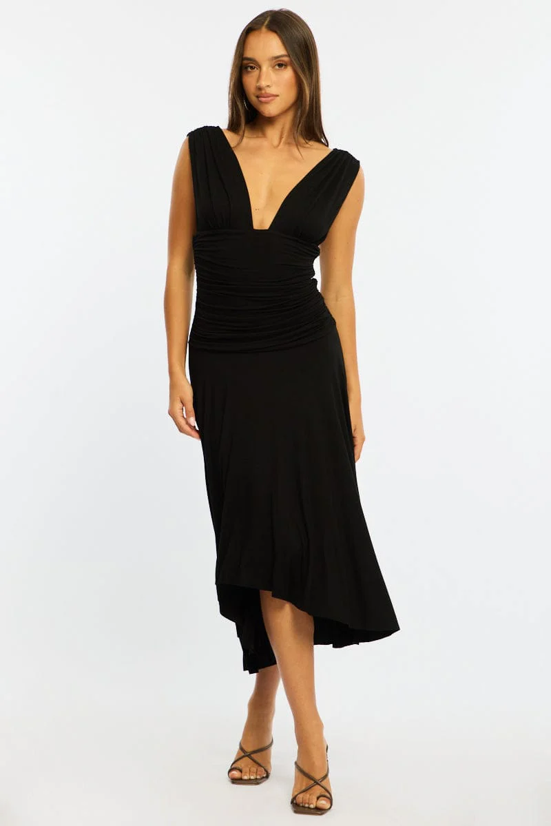Black Midi Dress Hanky Hem