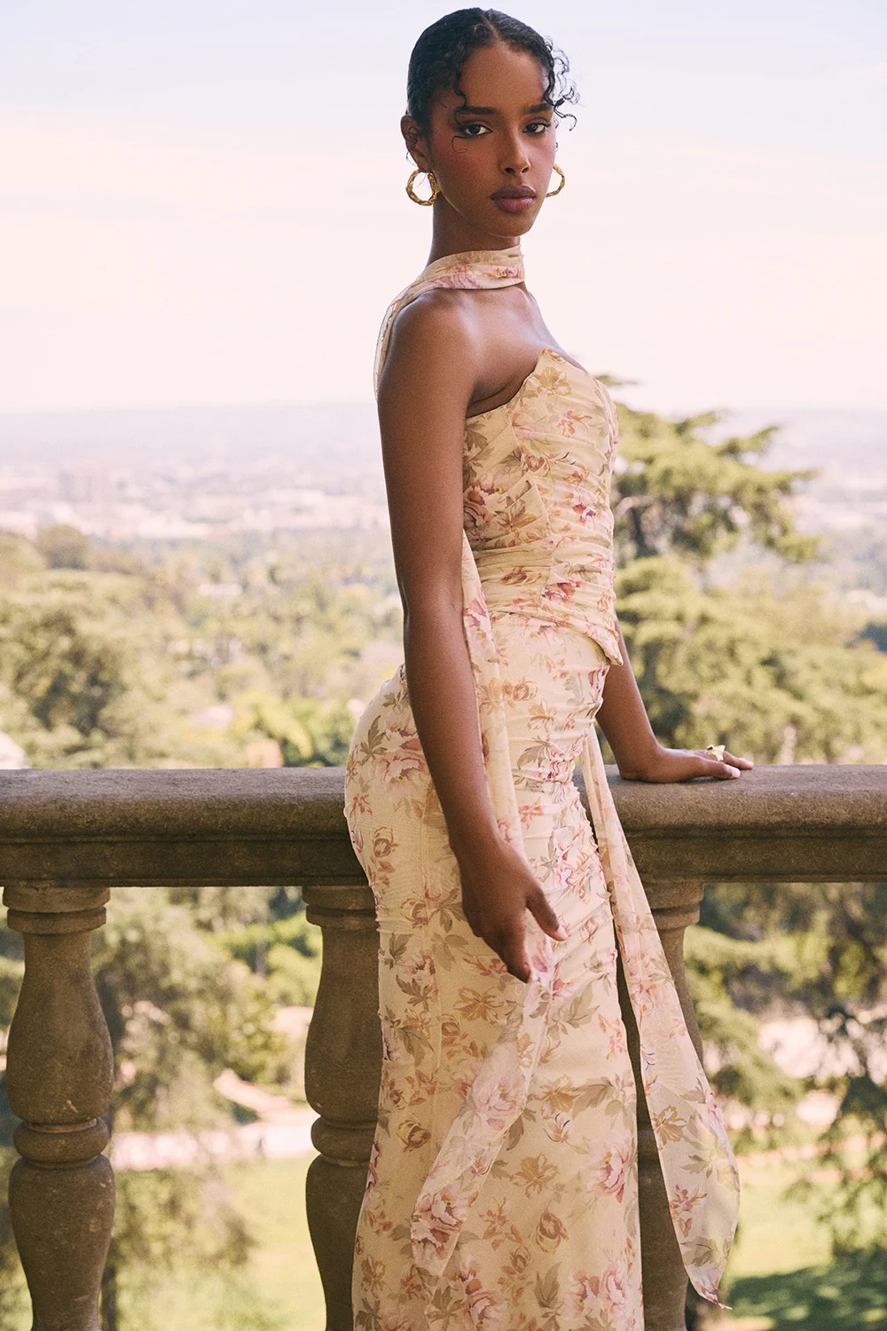 Honeyflower Print Fluted Hem Maxi Skirt