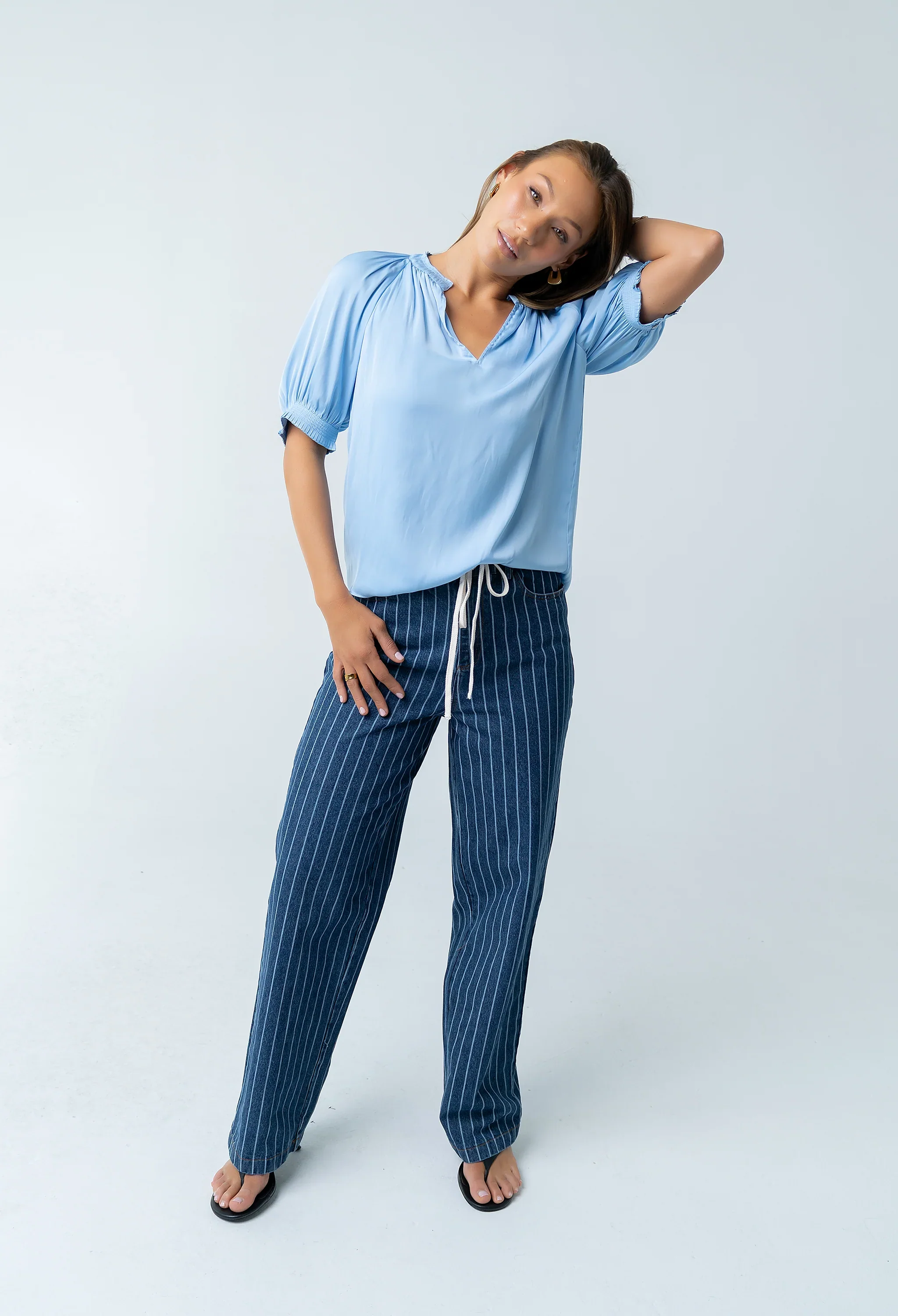 Gareth Pleated Blouse in Blue