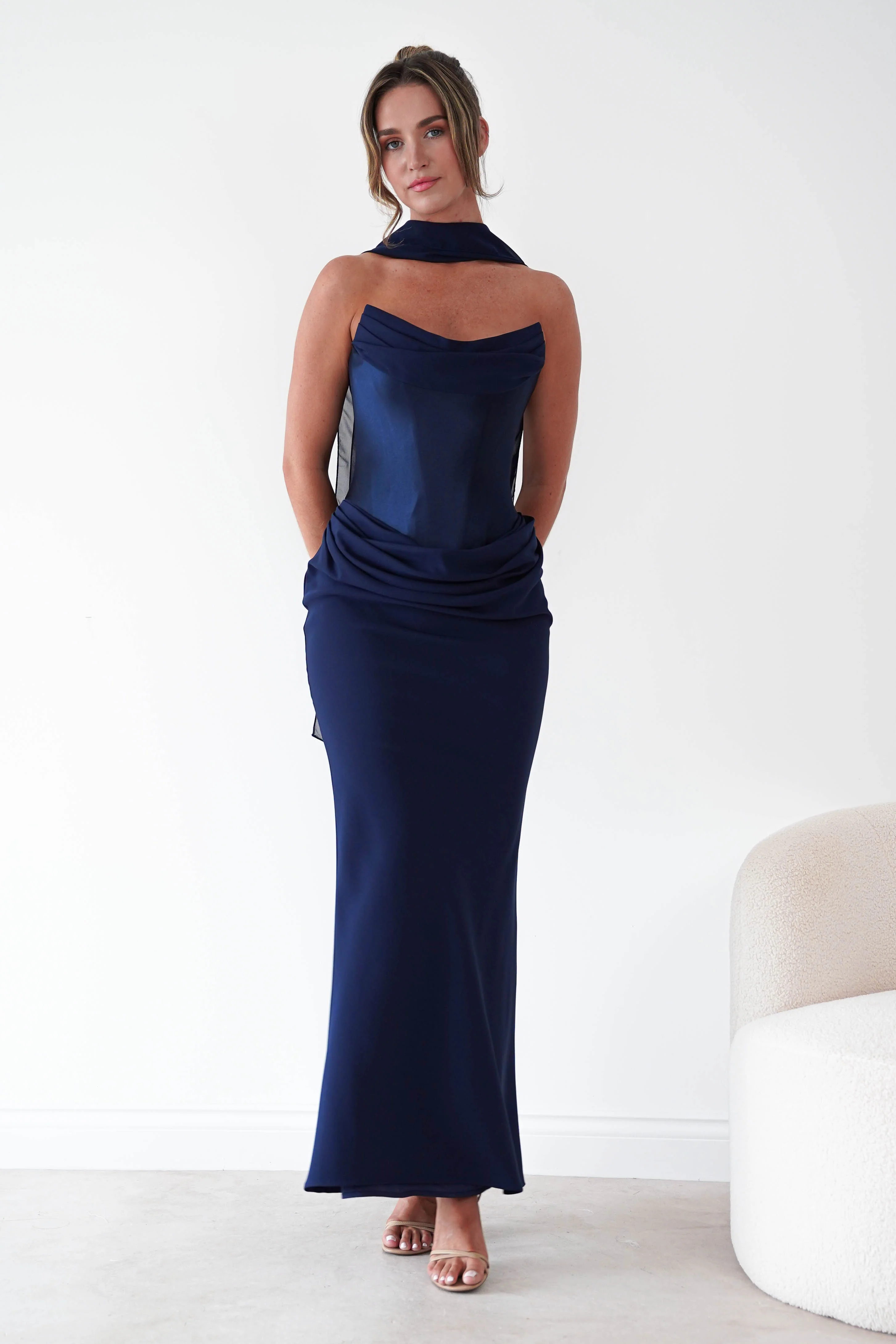 Kailani Strapless Ruched Maxi Dress | Navy