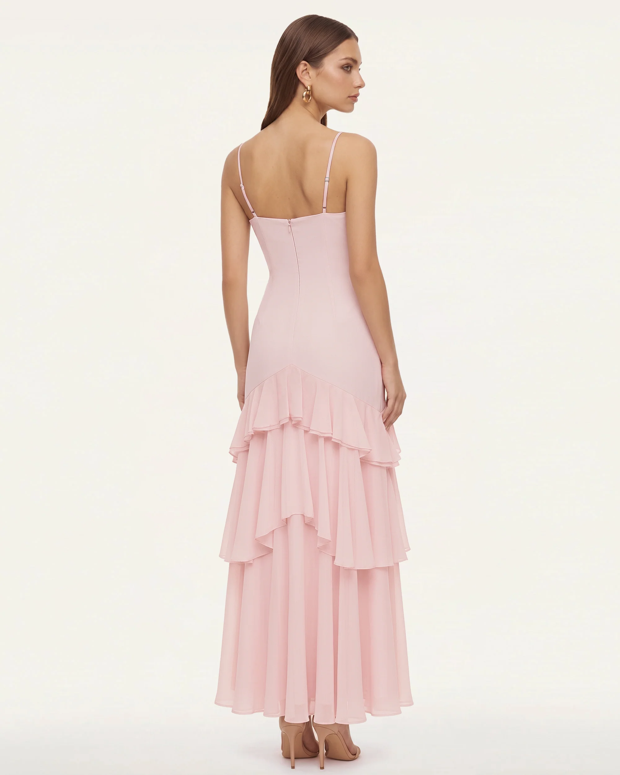 Orchid Embroidered Ruffled One-Shoulder Maxi Dress - Blush Pink - FASHION NOB