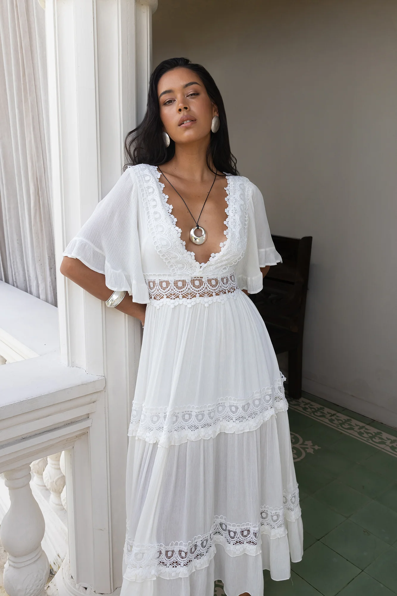 Cowboy Midi Dress White