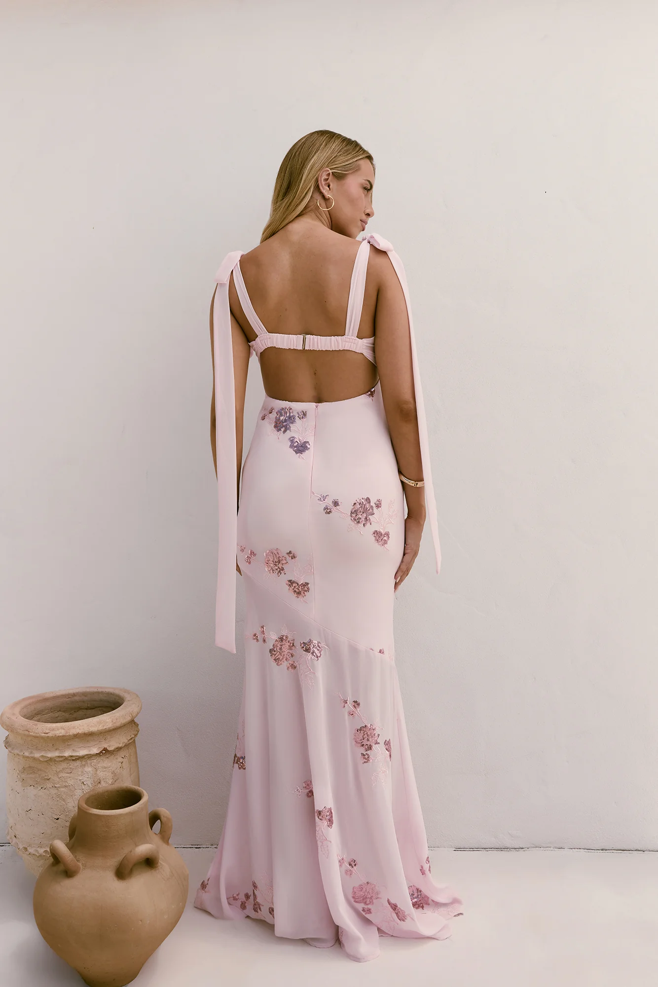 Shining Blooms Sequin Maxi Dress Pink - luluinthesky