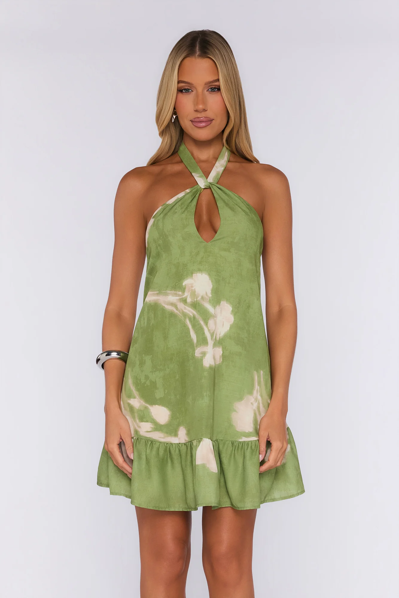 Warm Welcome Halter Mini Dress Lime