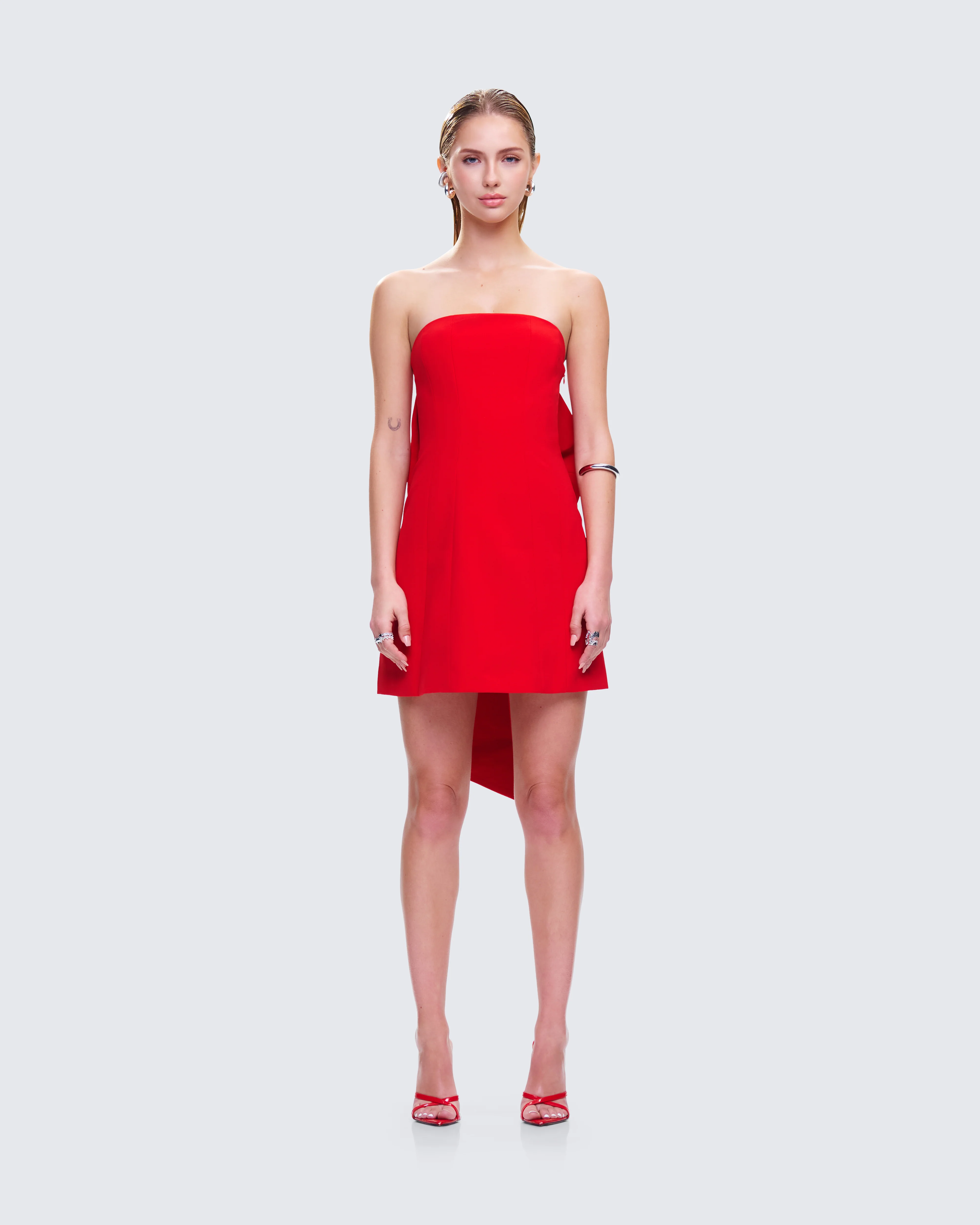 McKay Red Strapless Bow Mini Dress
