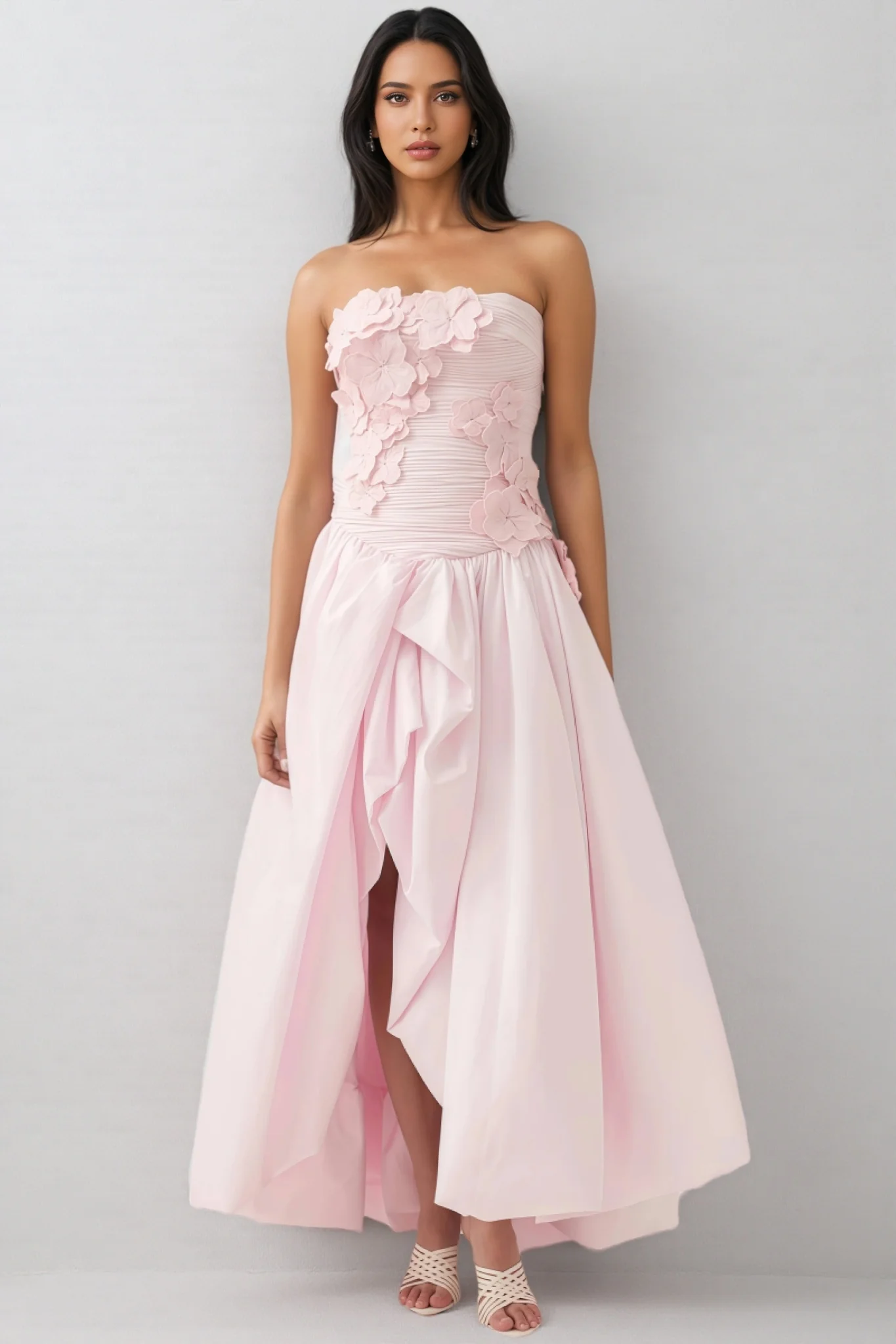 Eliahe Pink 3D Flower Split Maxi Dress