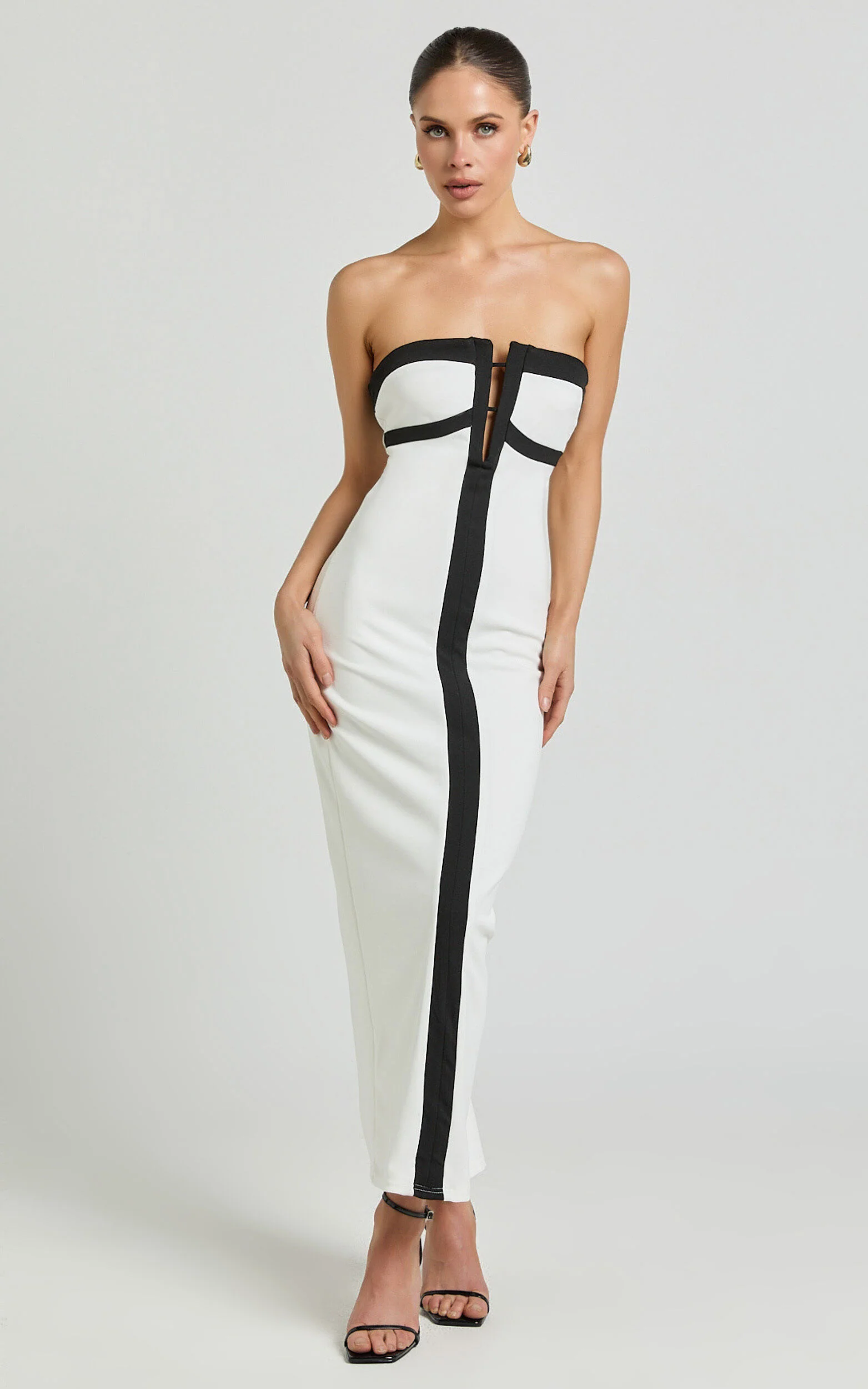 Catherine Midi Dress - Strapless Cup Bust Pencil Dress in White