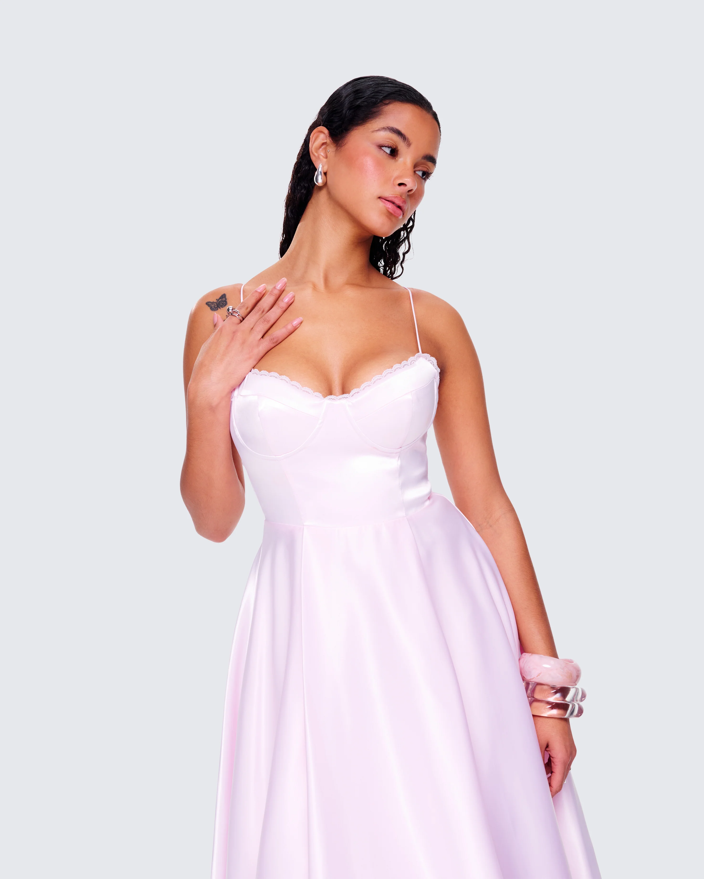 Eulla Pink Satin Midi Dress