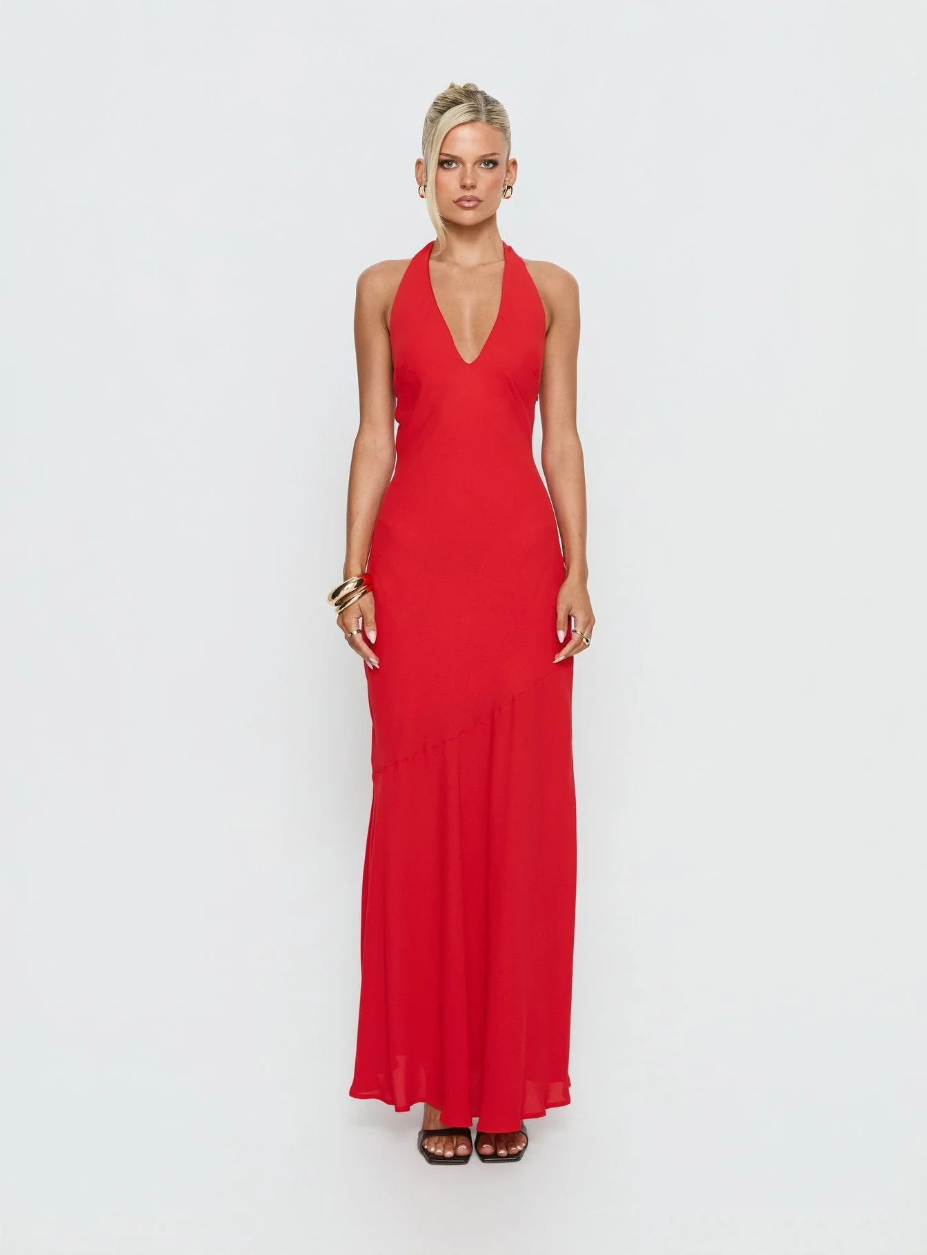 Luannie Halter Scarf Tie Maxi Dress Red