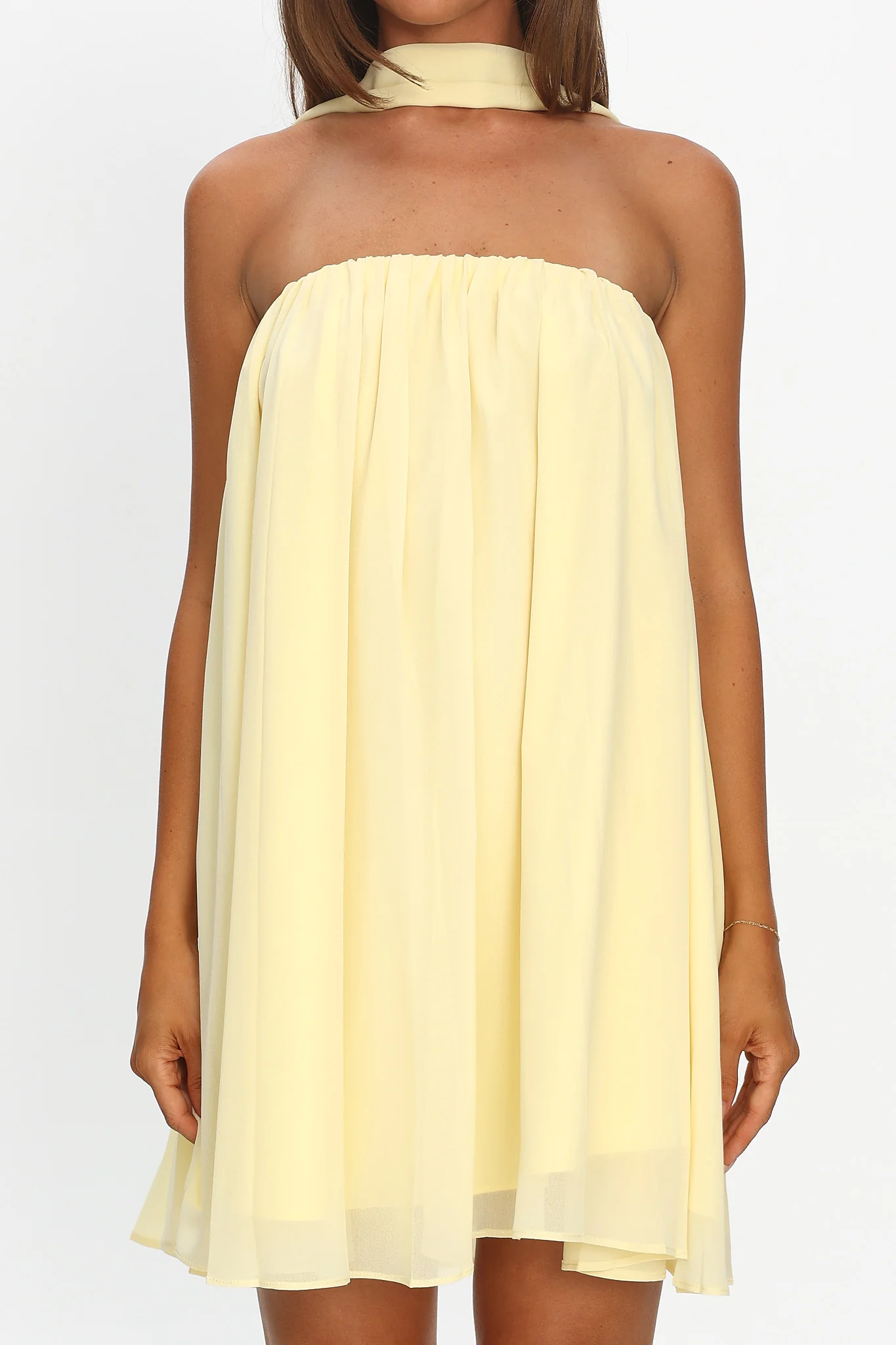 Read The Signs Strapless Mini Dress Butter - luluinthesky