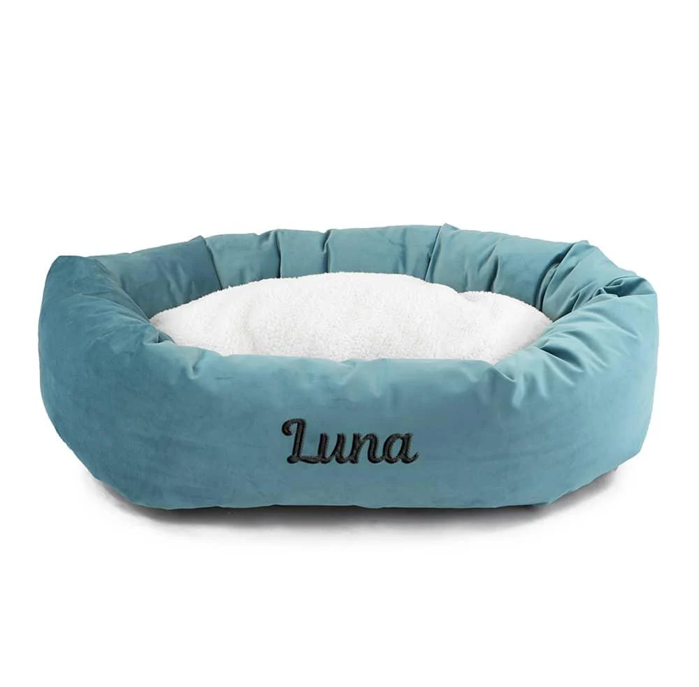 Velvet Sherpa Bagel Dog Bed - Personalized