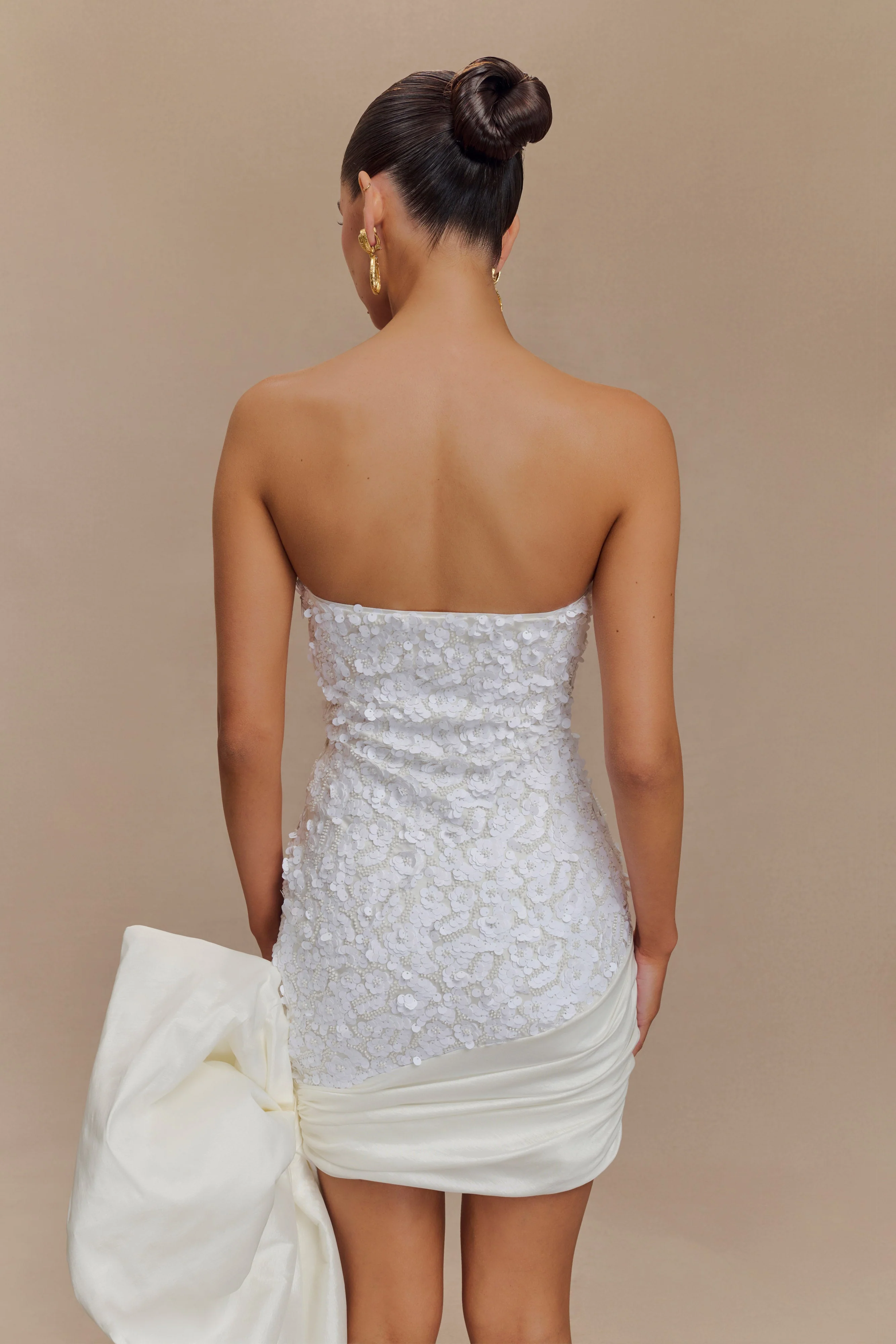 Franka Strapless Bow Mini Dress - White