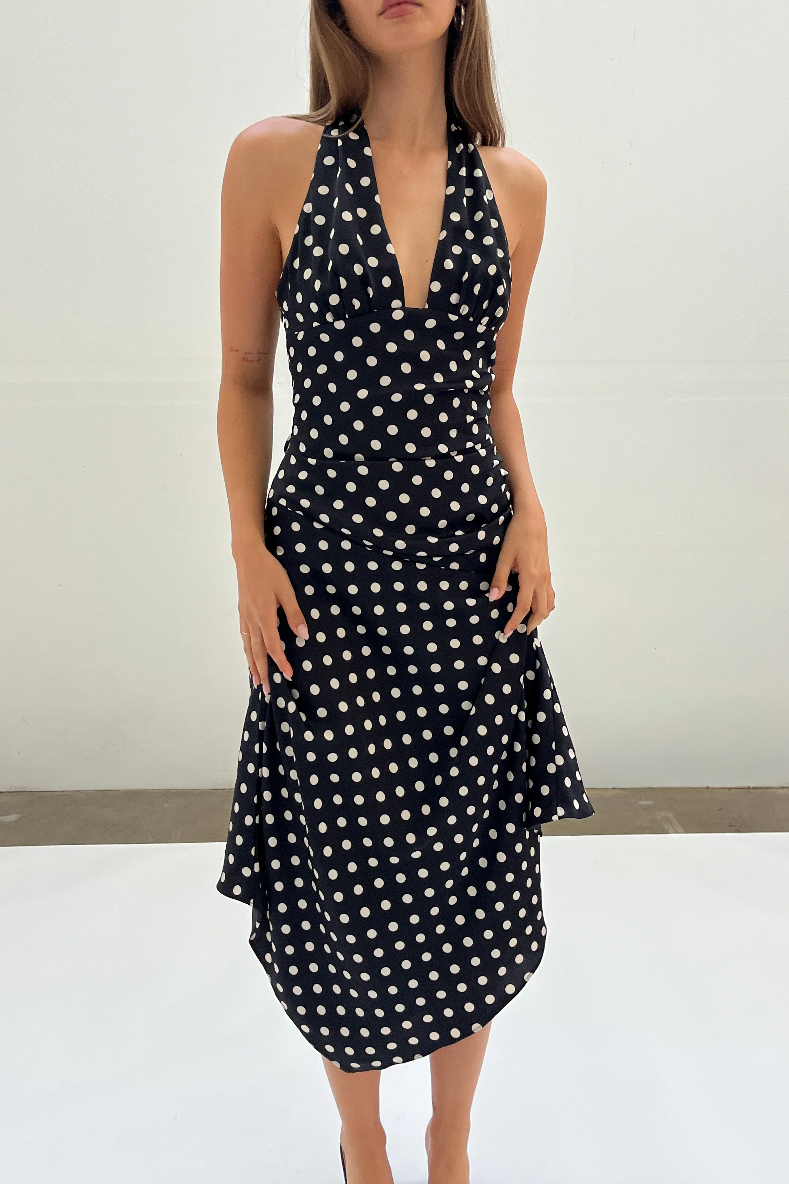 Polka Dot Halter Midi Dress