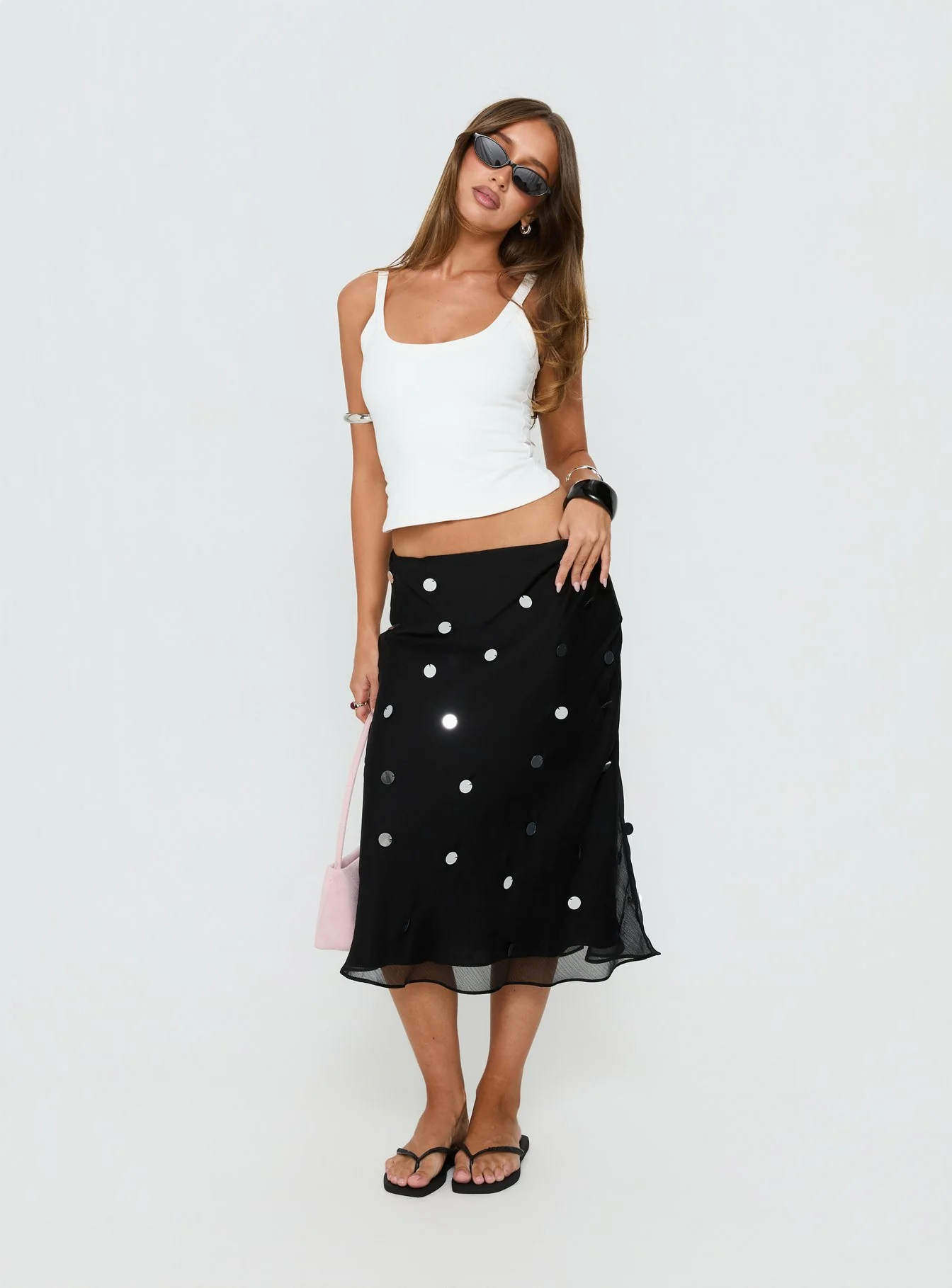 Kessiah Sequin Midi Skirt Black