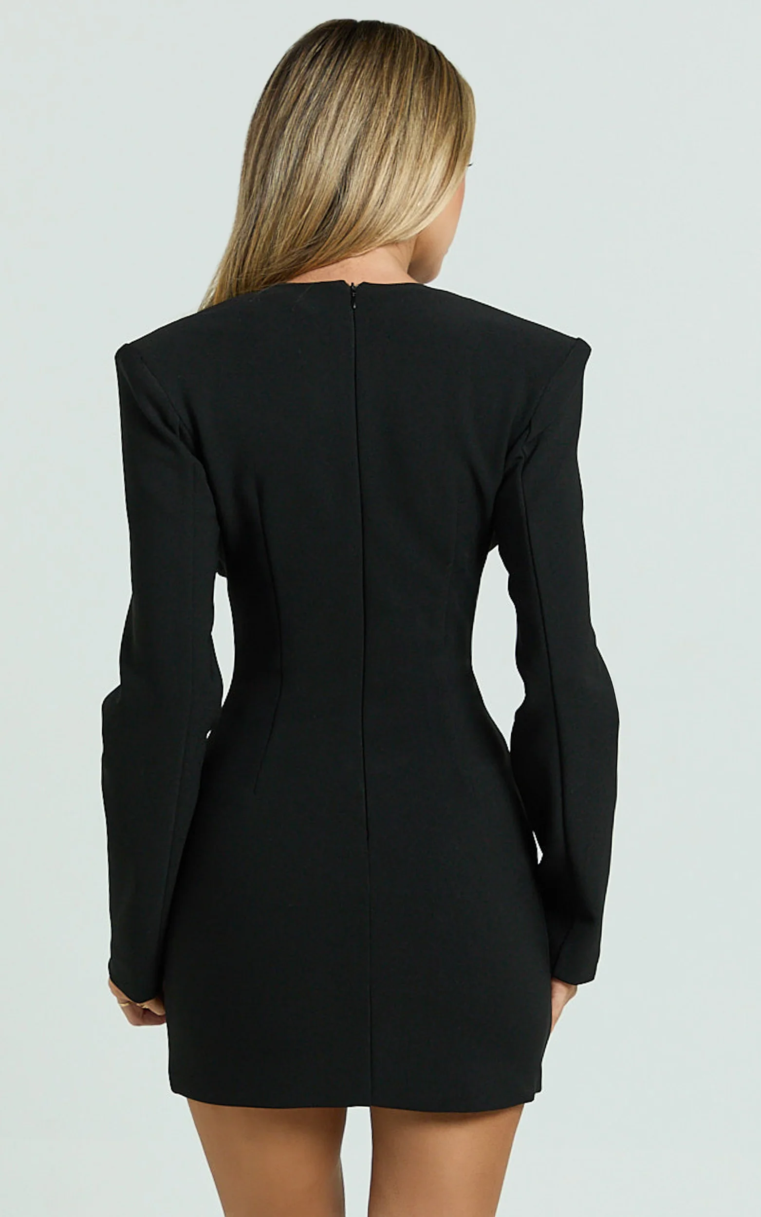 Zyla Mini Dress - Wide Shoulder Sweetheart Neck Fitted Dress in Black