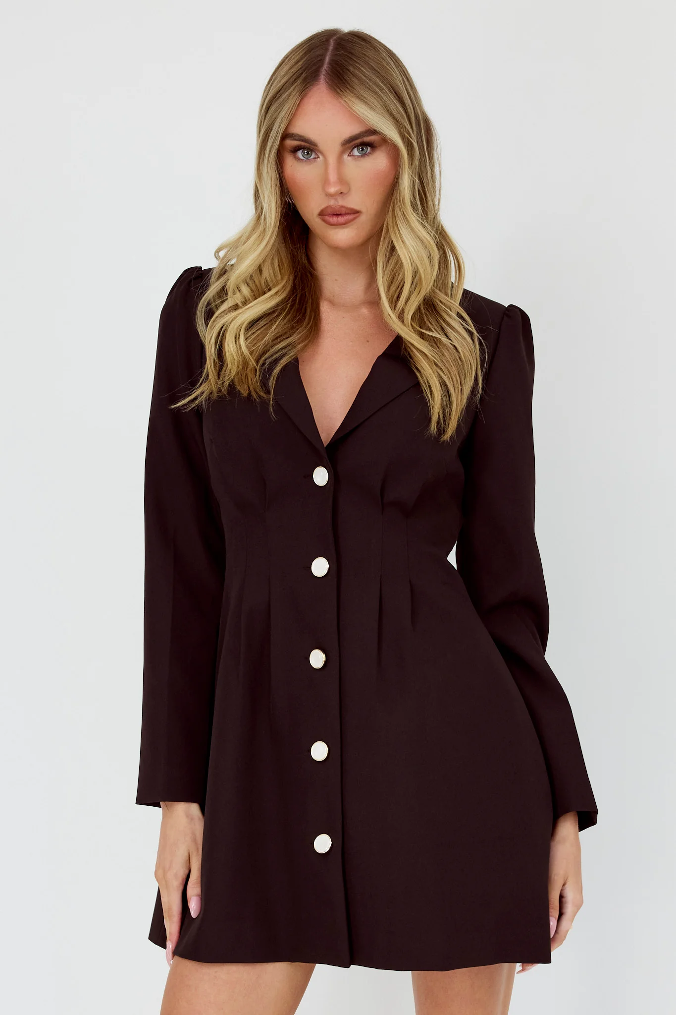 Miracle Button Front Pintuck Mini Dress Black