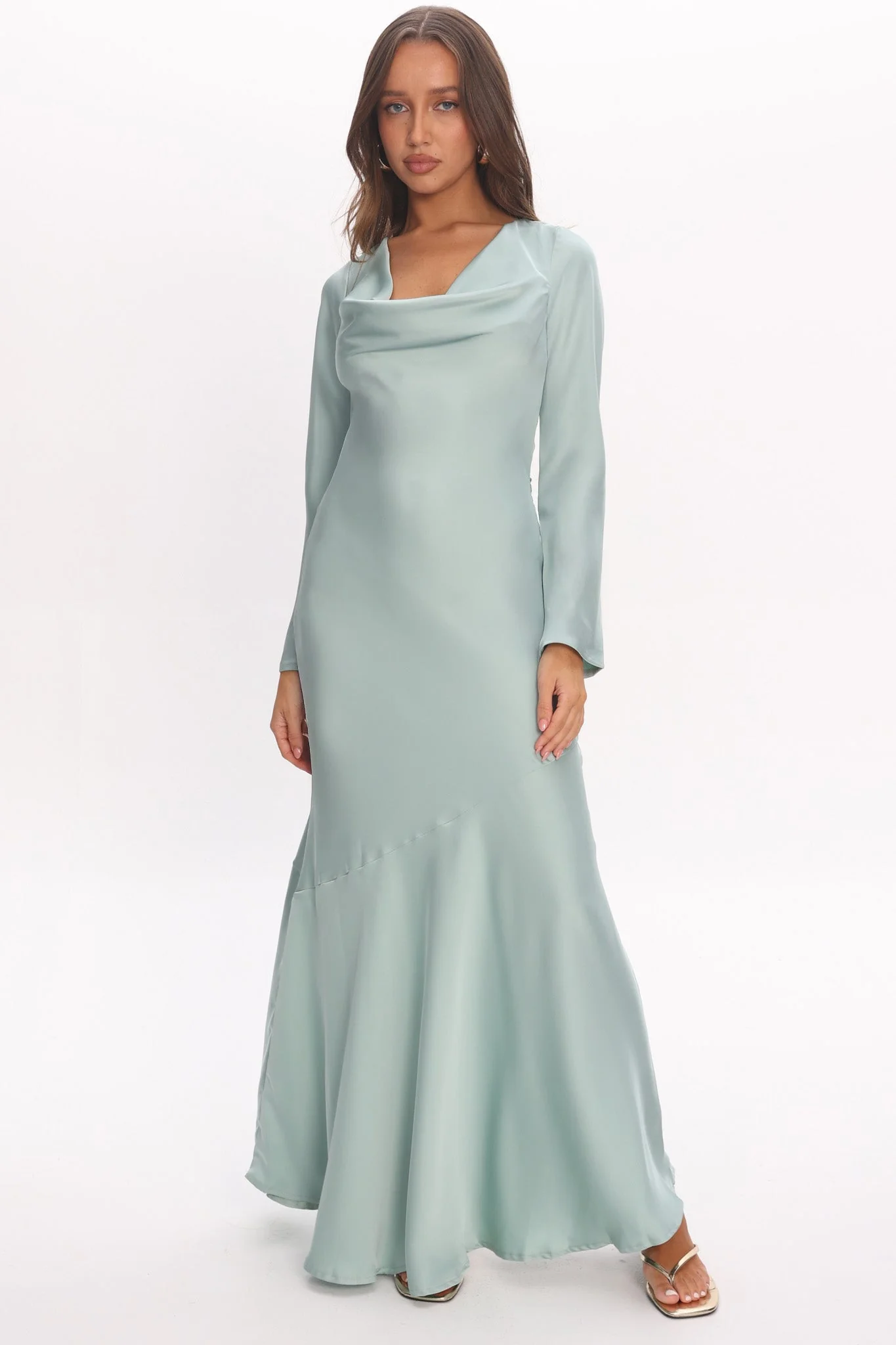 Cecilia Long Sleeve Drape Back Maxi Dress Sage