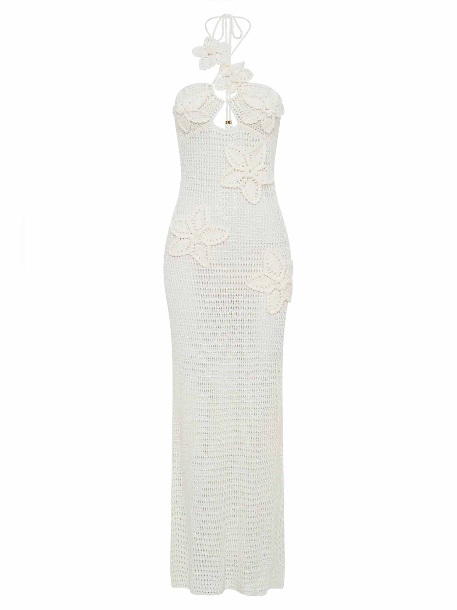 White Crochet Halter Maxi Dress