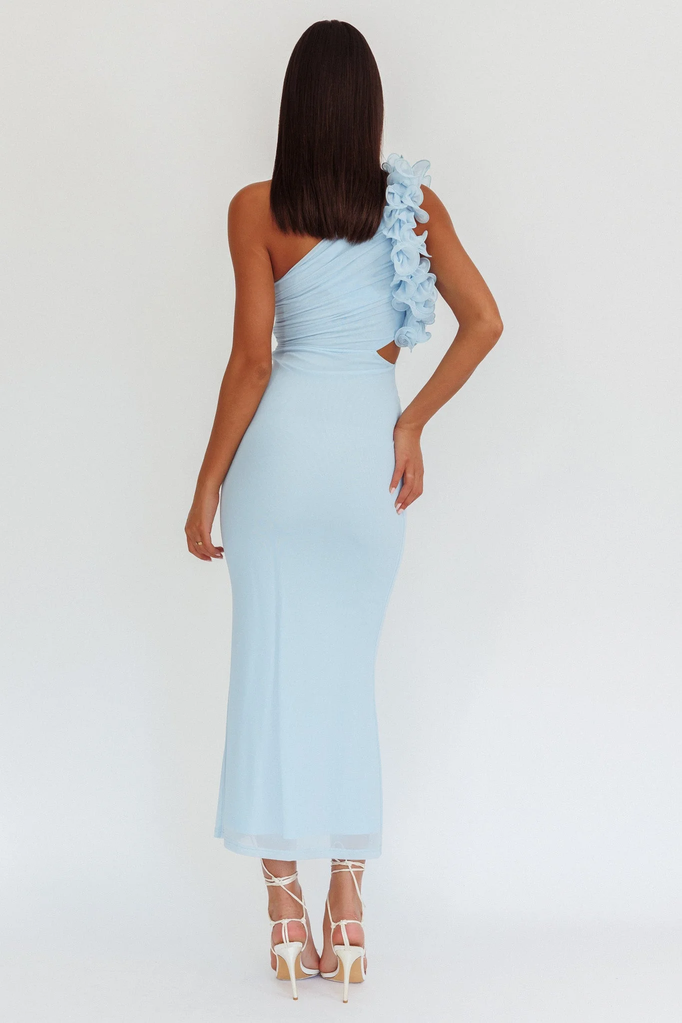 Deanna One-Shoulder Ruffle Maxi Dress Light Blue