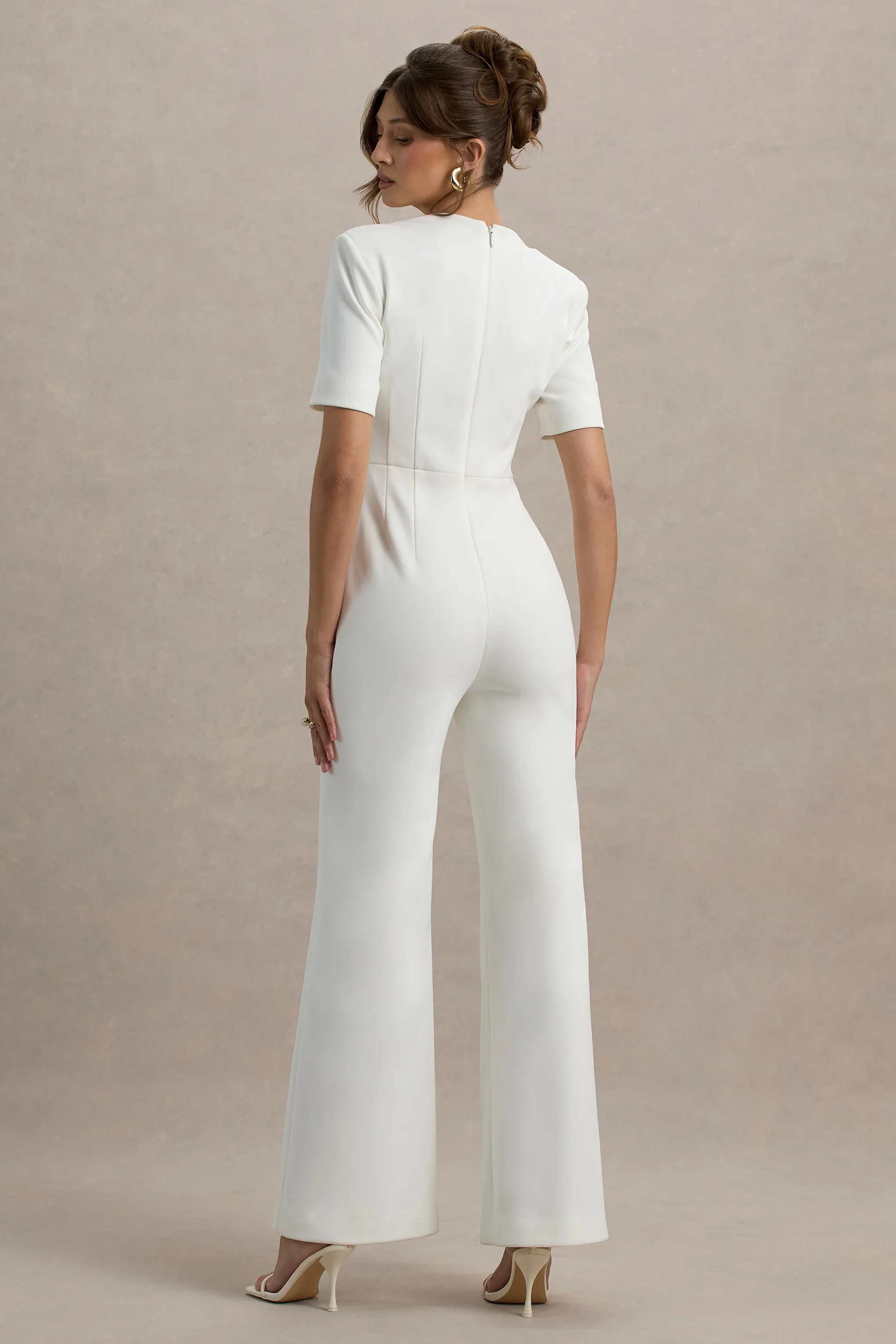 Simone | White Sweetheart Short-Sleeve Wide-Leg Jumpsuit