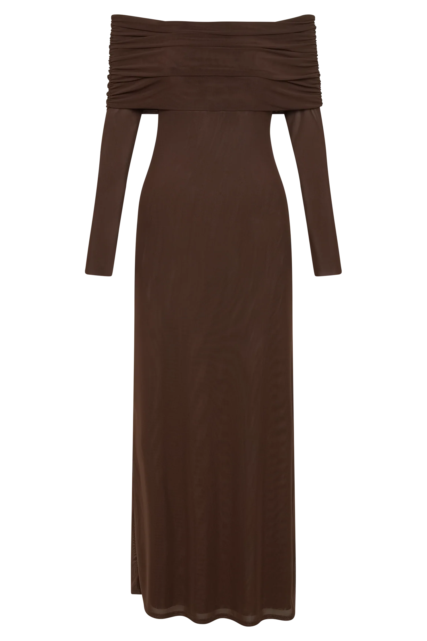 Josie-Off-Shoulder-Mesh-Maxi-Dress-Dark-Brown