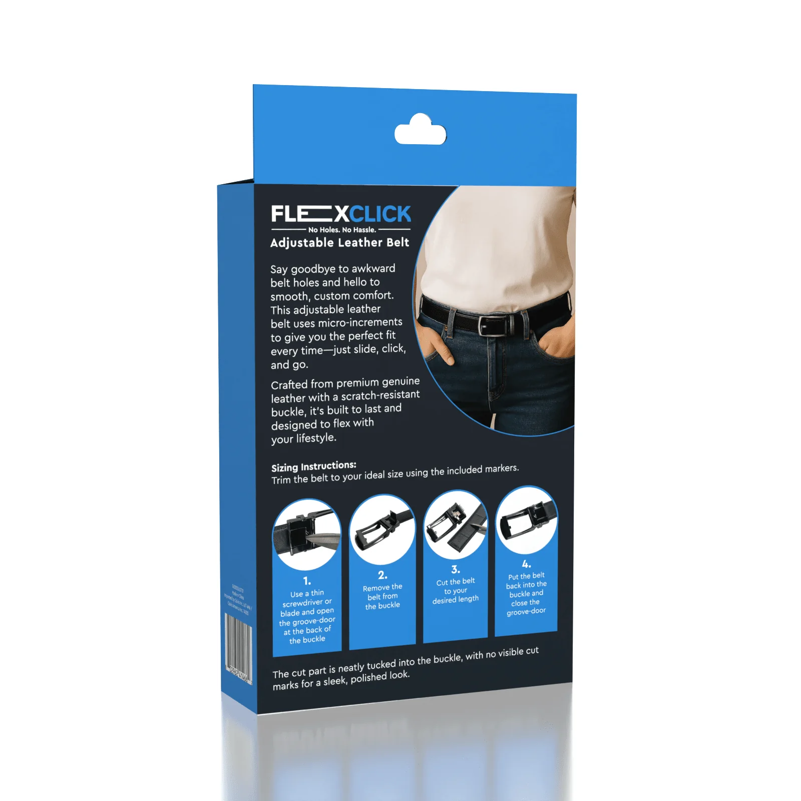 FlexClick Unisex Adjustable Micro-Increment Black Leather Belt (1pc) Fits 28