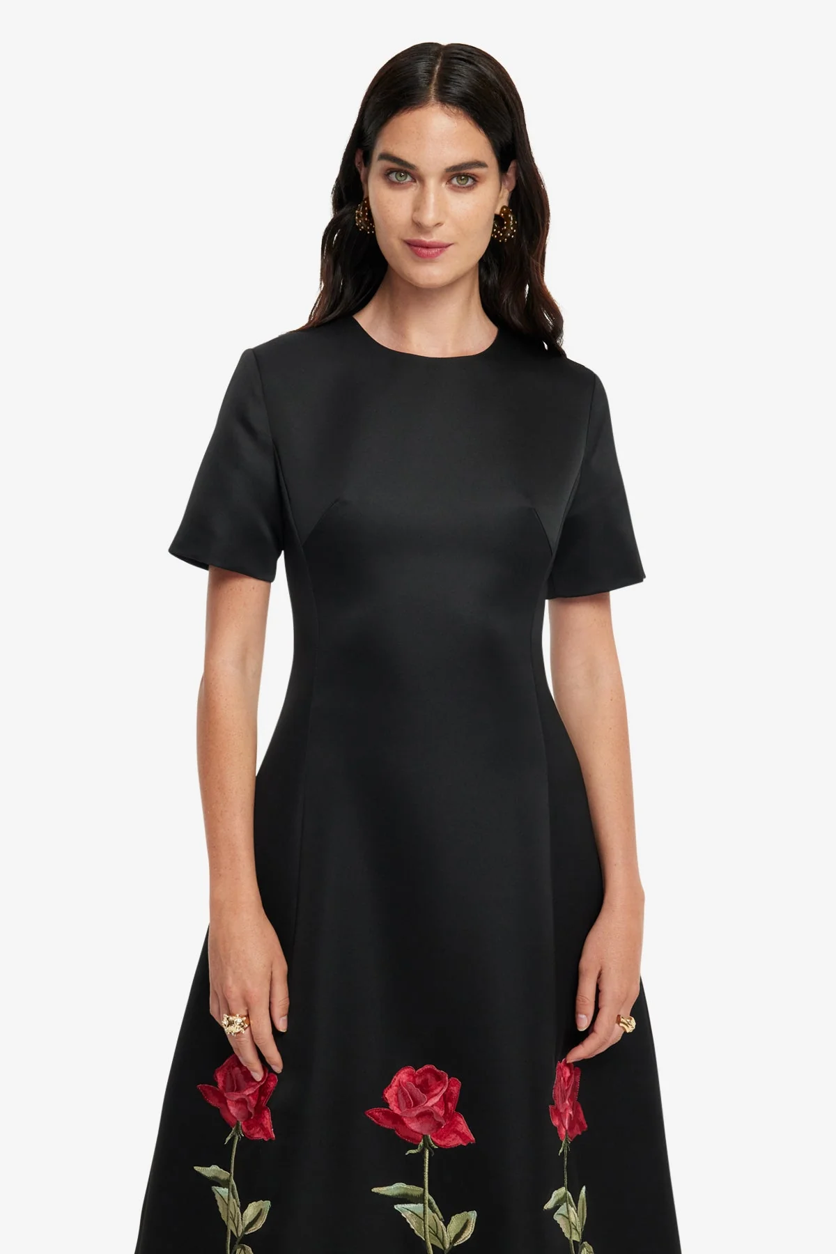 Caroline Embellished Rose Midi Dress - Ebony