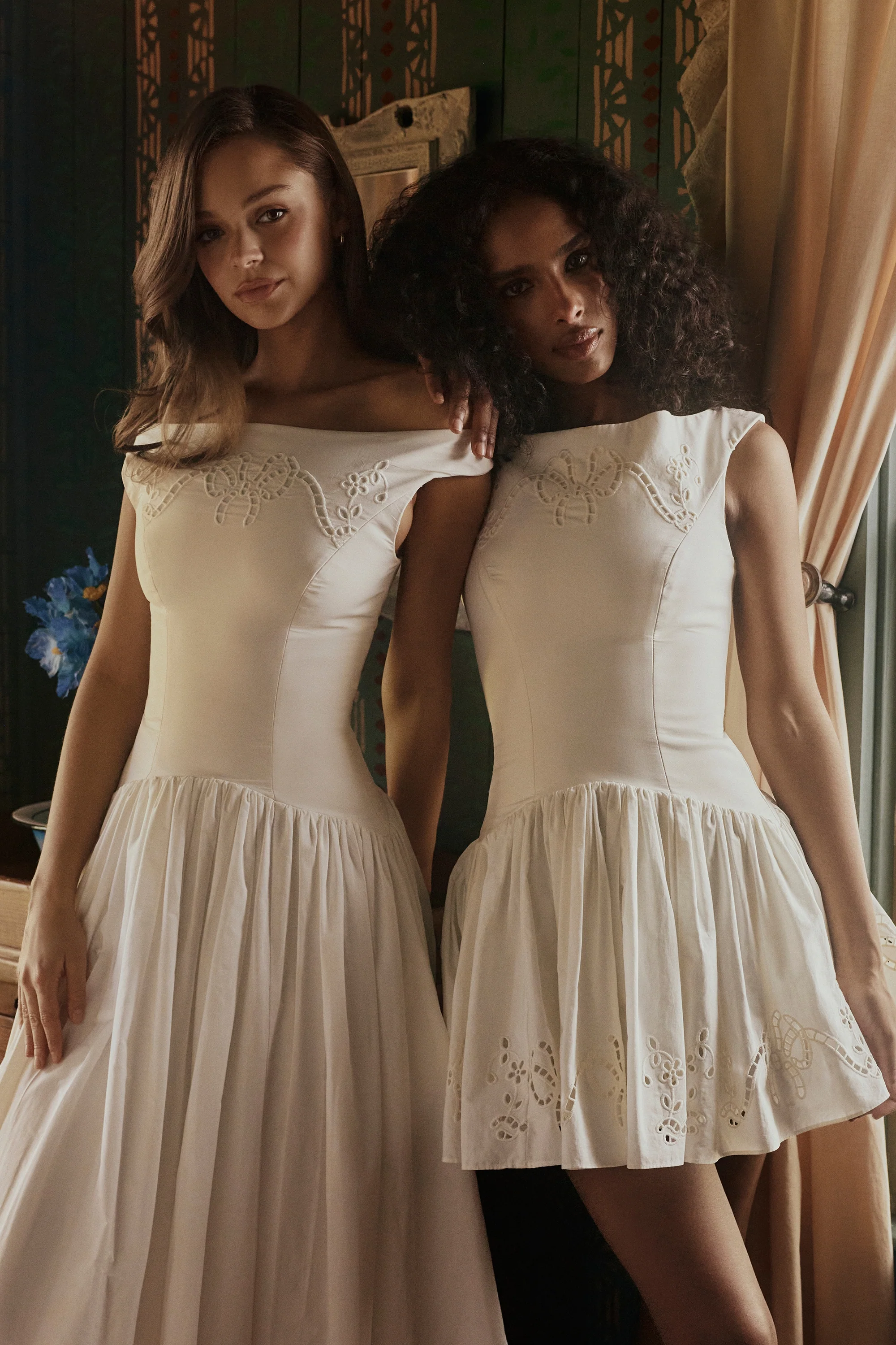 white cotton broderie anglaise boat neck mini dress - luluinthesky
