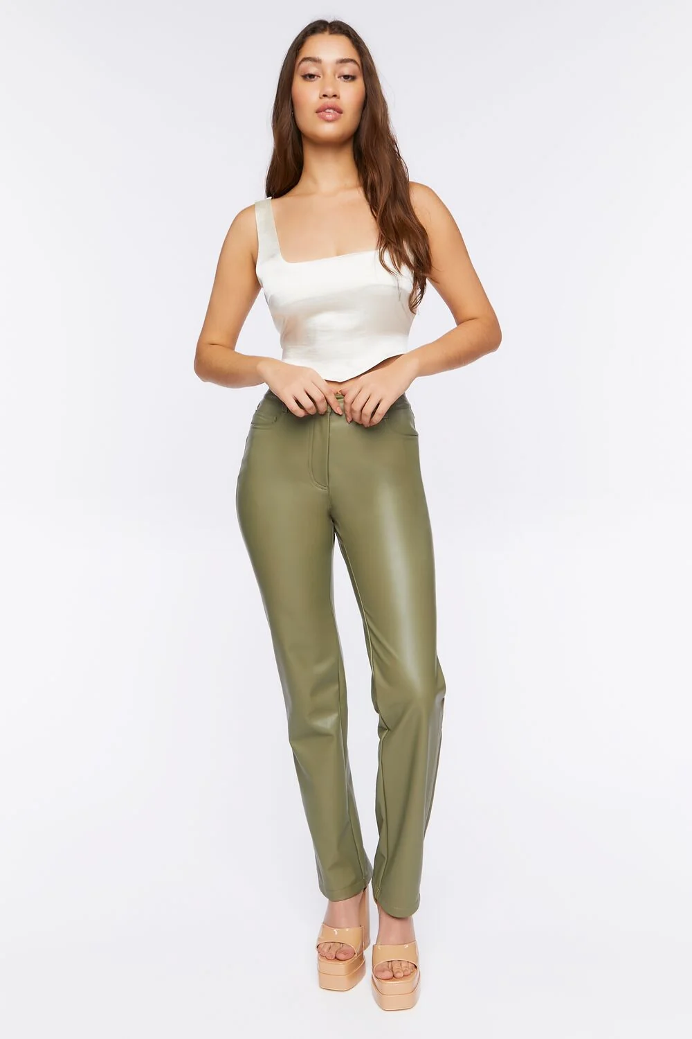 Satin V-Hem Crop Top