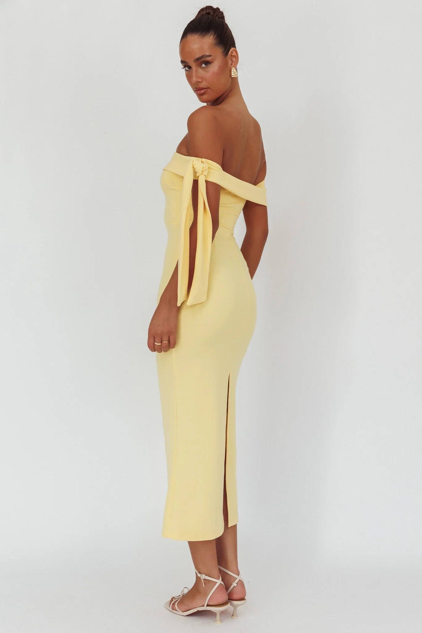 Aurora Sky Off-Shoulder Tie Maxi Dress Lemon