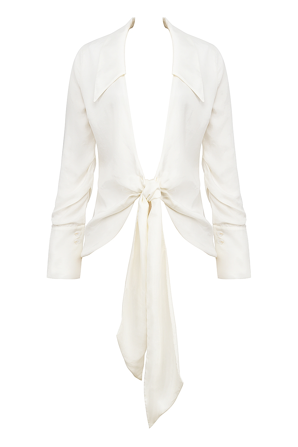White Draped Tie Front Shirt