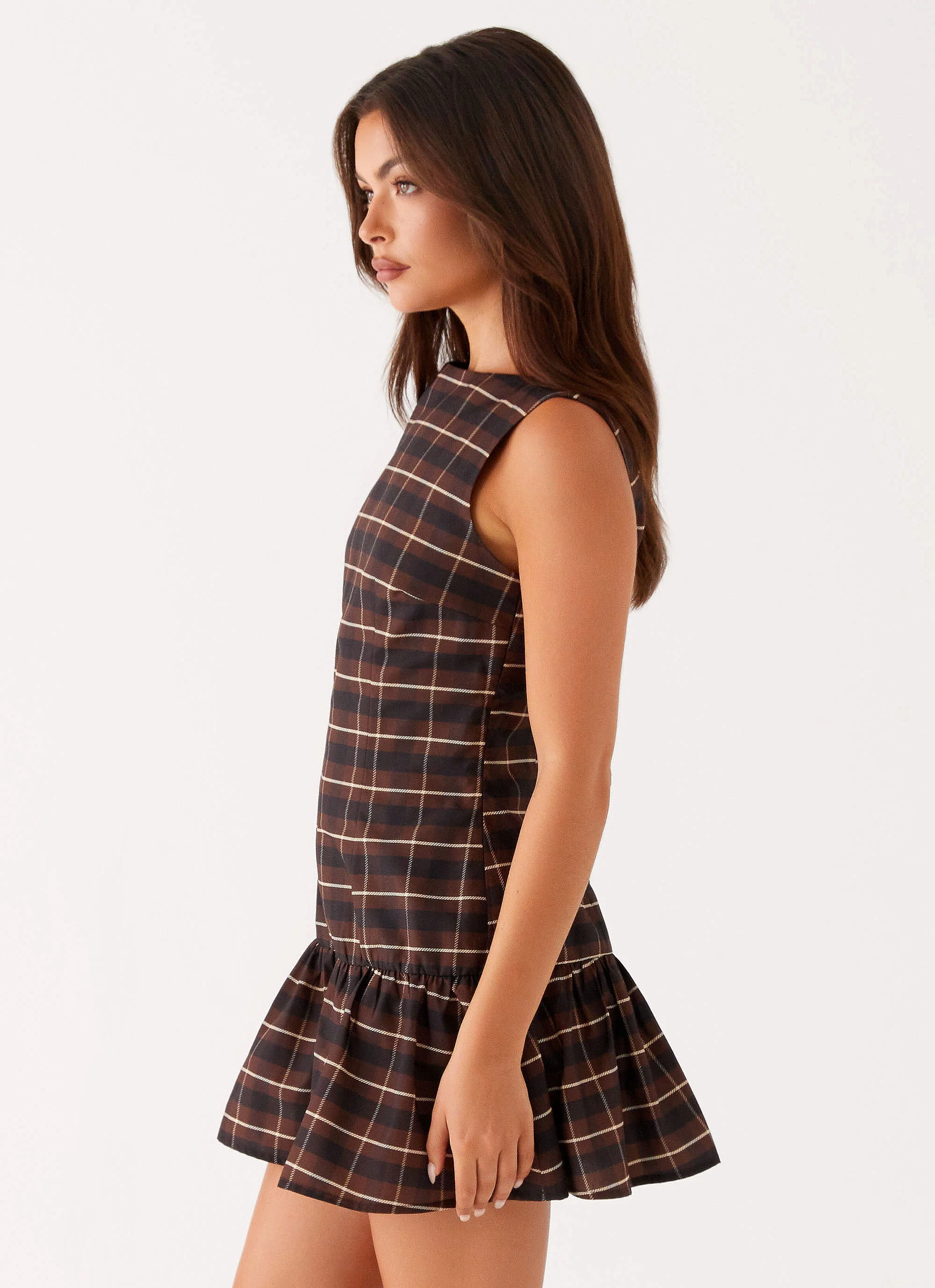 Arizona Mini Dress - Brown Black Check - luluinthesky