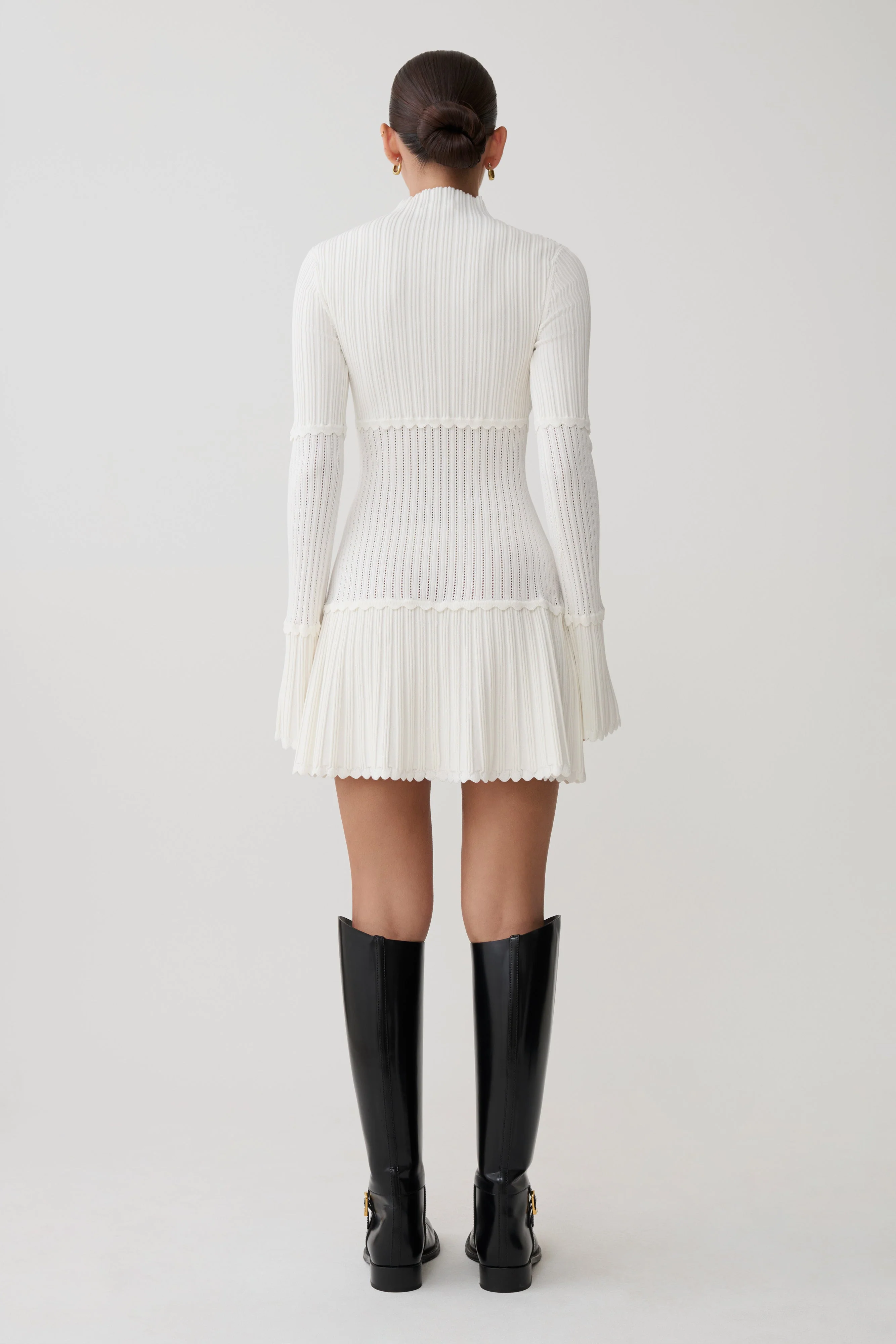 Adena Pointelle Knit Mini Dress - Ivory
