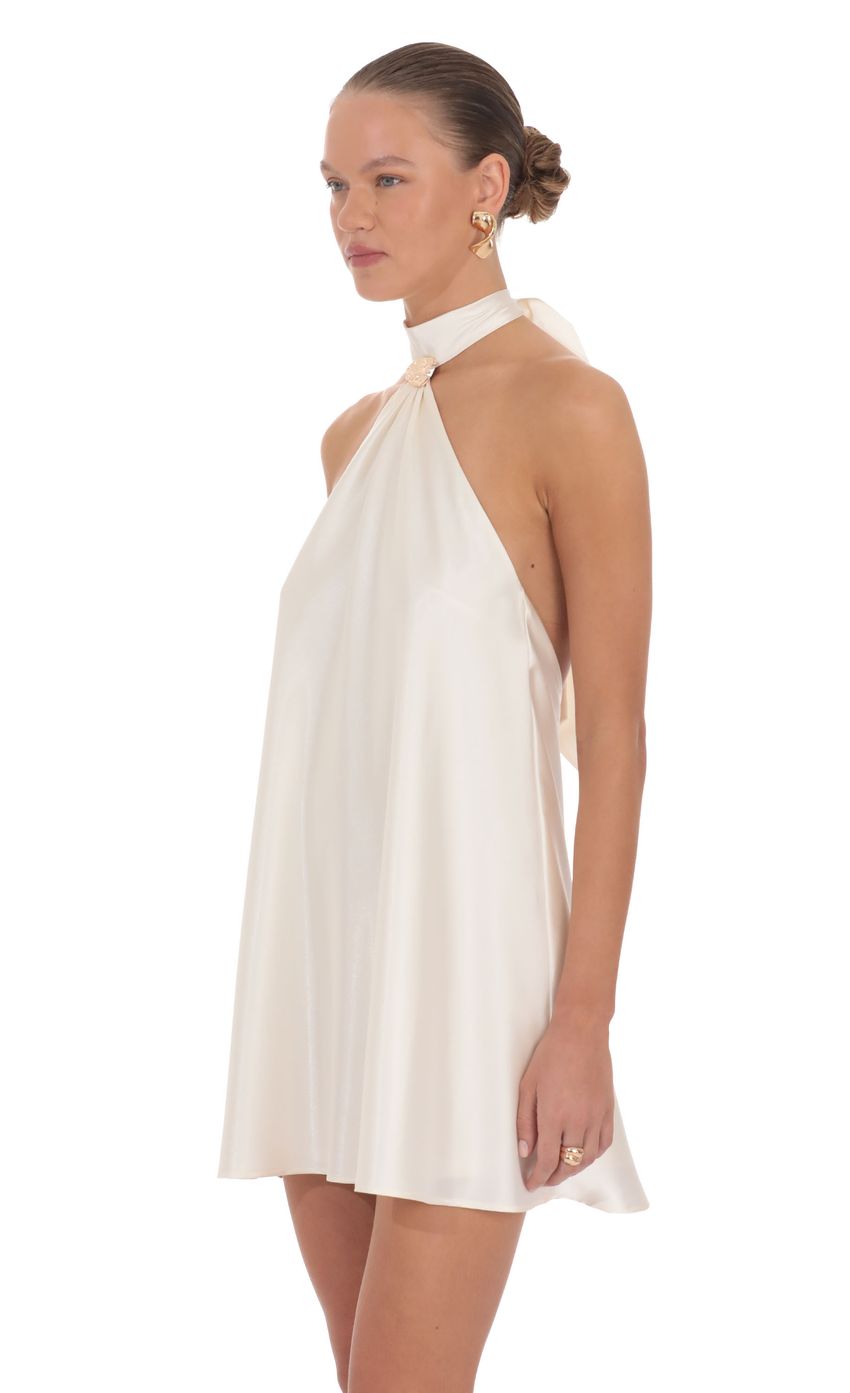 Satin Ring Halter Mini Dress in White - FASHION NOB
