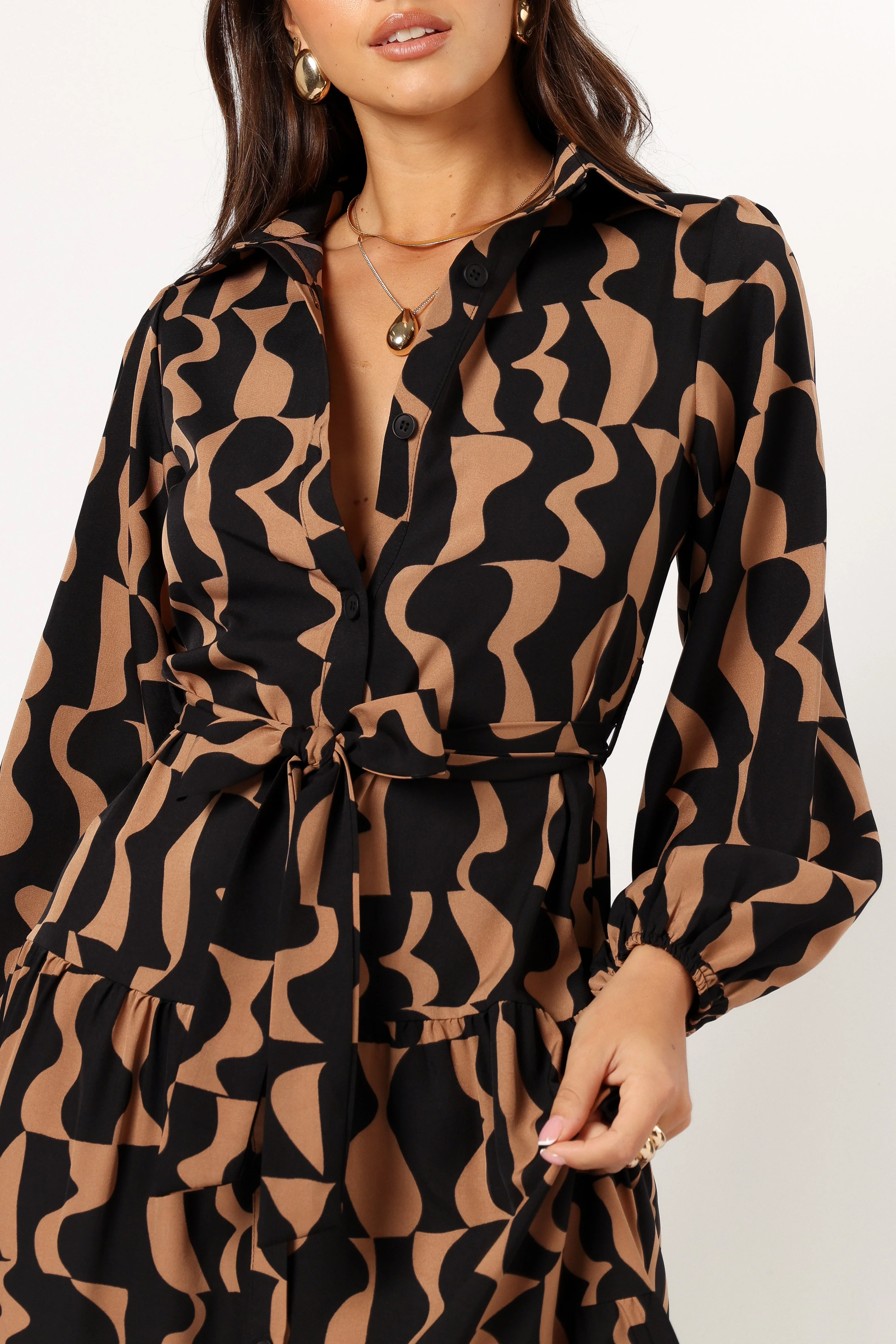 Lincoln Long Sleeve Maxi Dress - Black/Beige