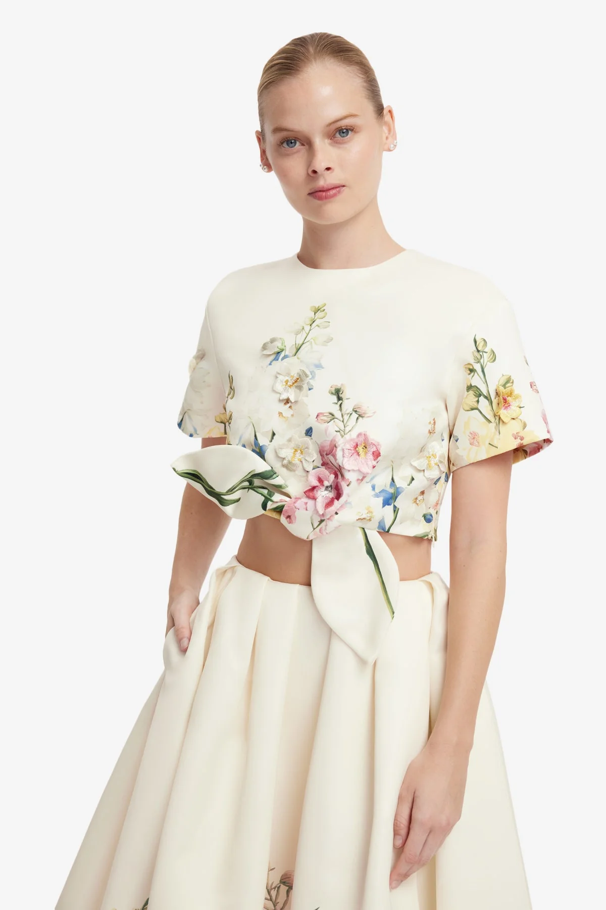 Riley Embroidered Sleeve Top - Snapdragon Print in Snow