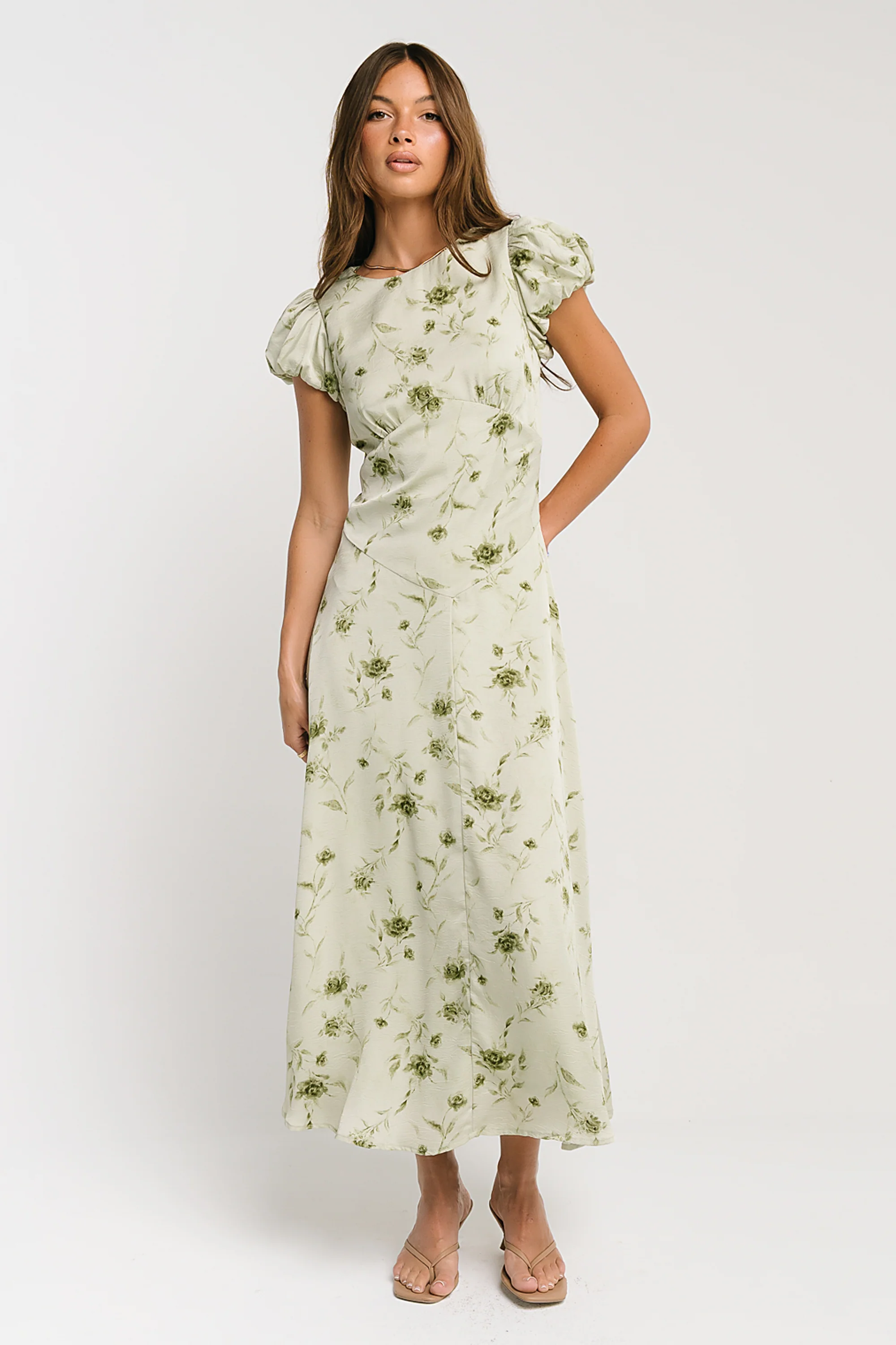 Savannah Floral Midi Dress in Green