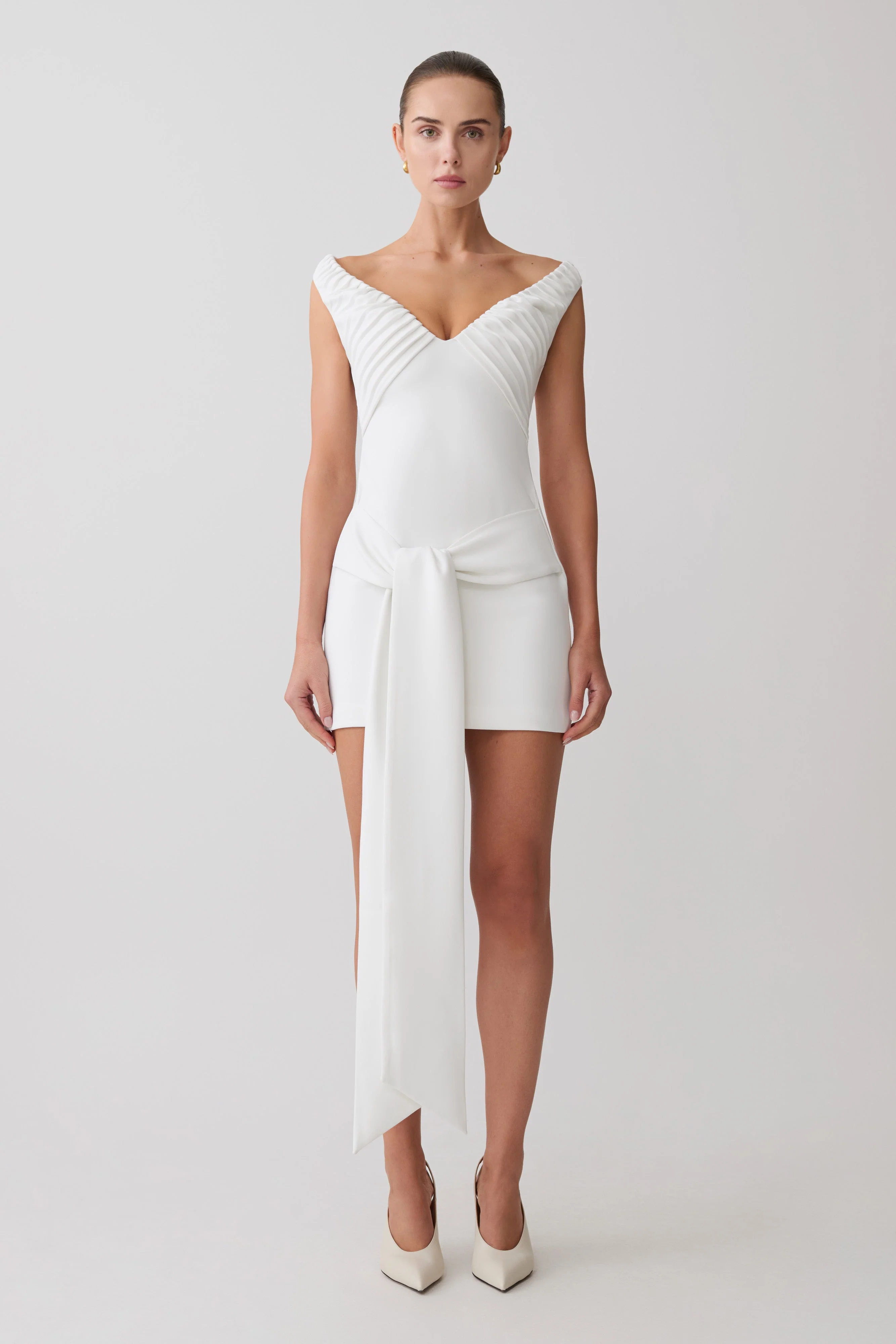 Runa-Off-Shoulder-Mini-Dress-With-Waist-Tie-White