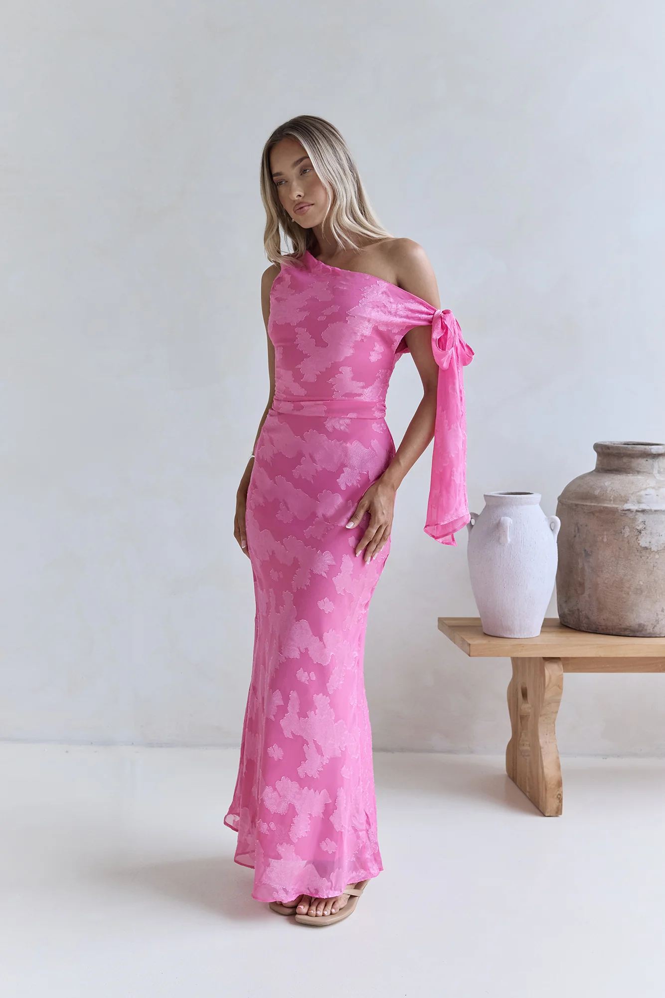 In My Heart Off Shoulder Maxi Dress Pink
