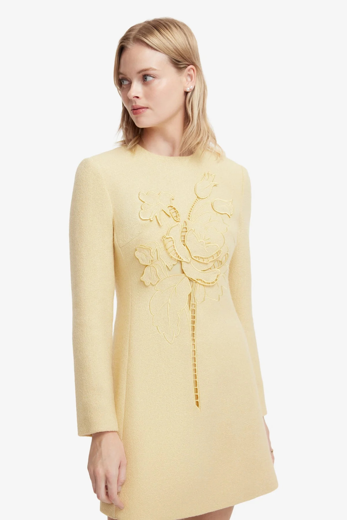 Aliza Appliqué Tweed Mini Dress - Dusty Yellow