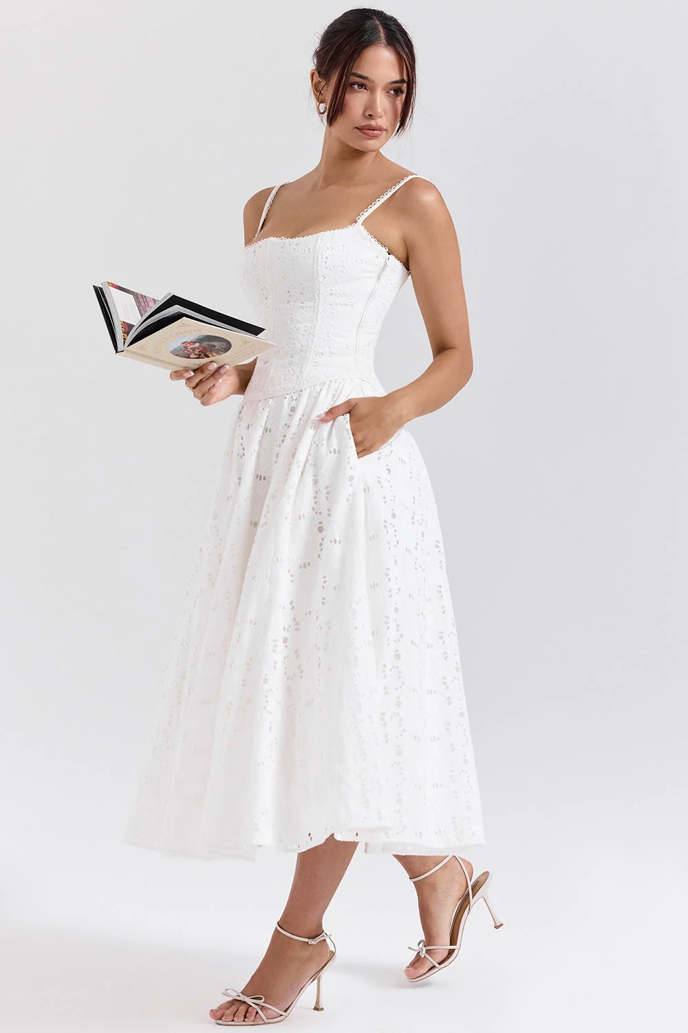 White Broderie Anglais Midi Skirt