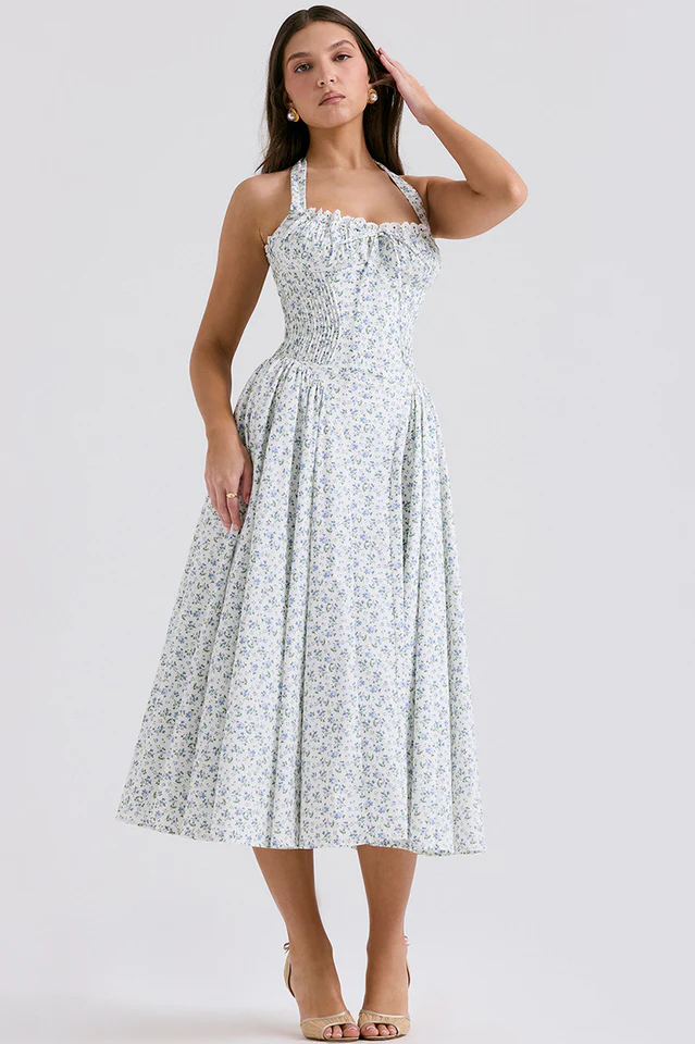Adabella Cotton Halter Midi Sundress
