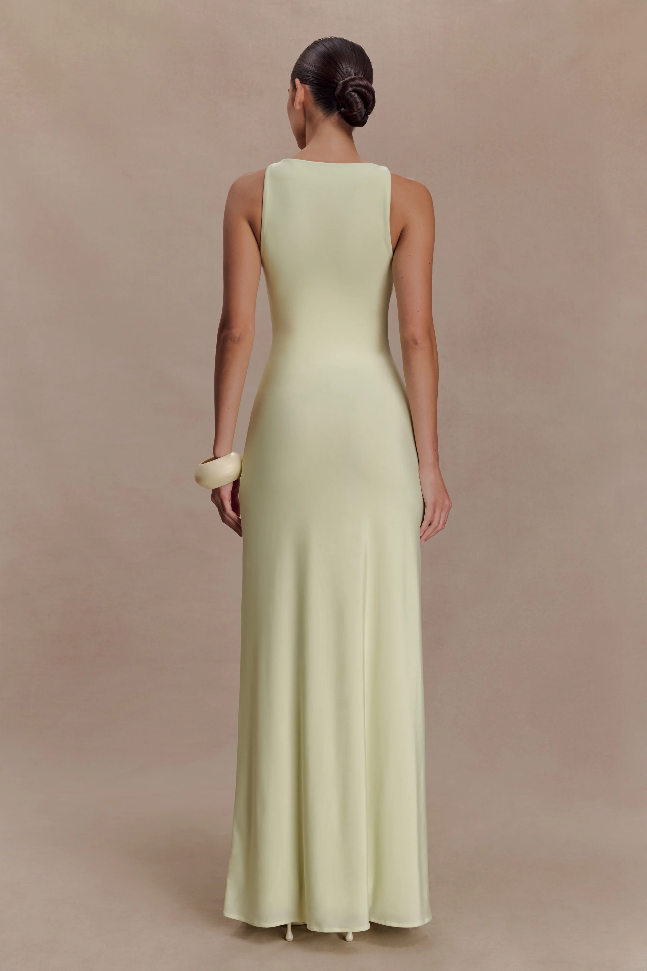 Perrie Slinky Ruched Maxi Dress - Pastel Lime
