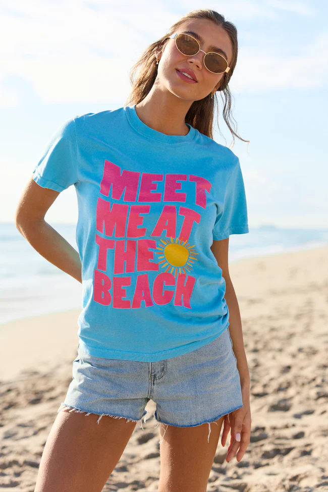 Meet Me At The Beach Blue Graphic Tee