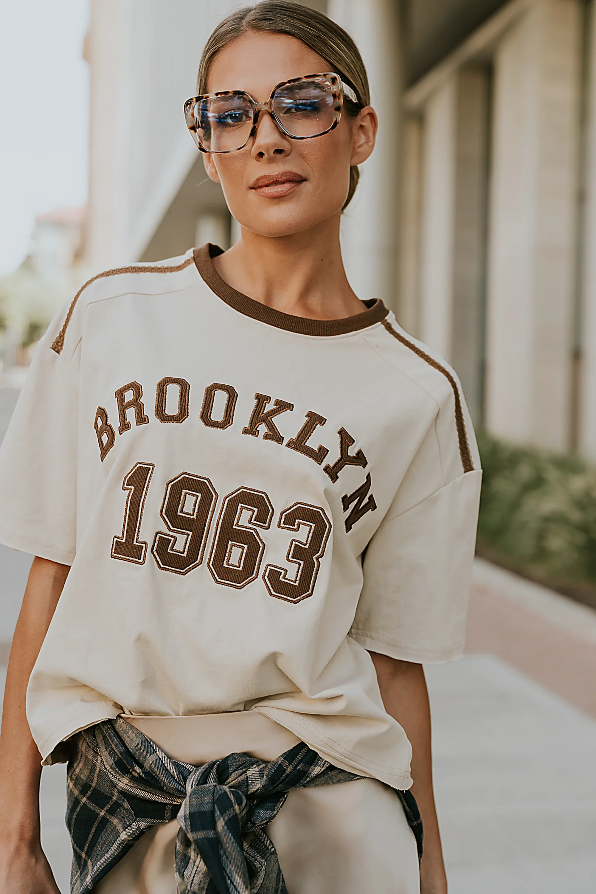 Brooklyn Oversized Graphic Tee in Brown