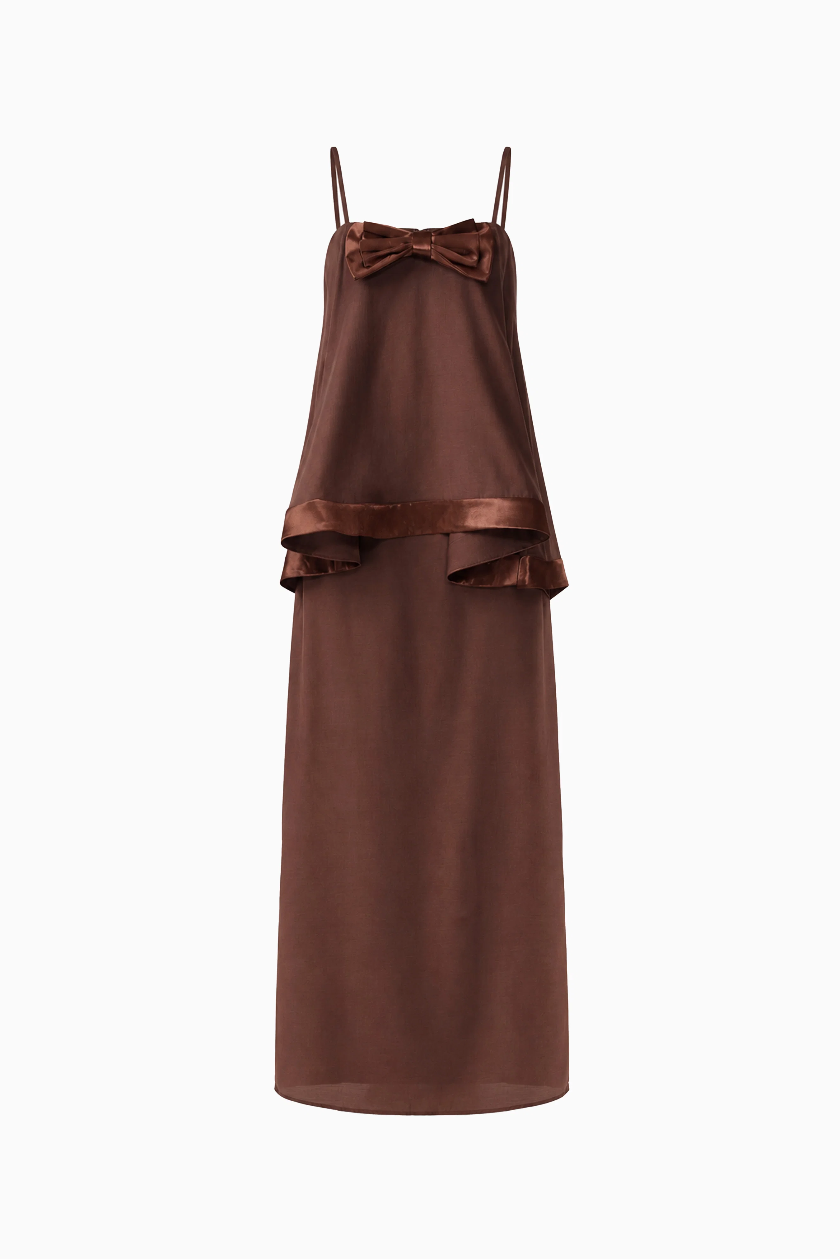 Rosera Satin Bow Maxi Dress in Chocolate Brown