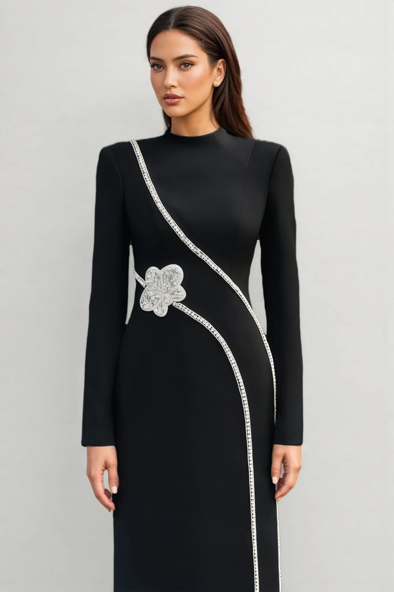 Senne Rhinestone Long Sleeve Floral Maxi Dress