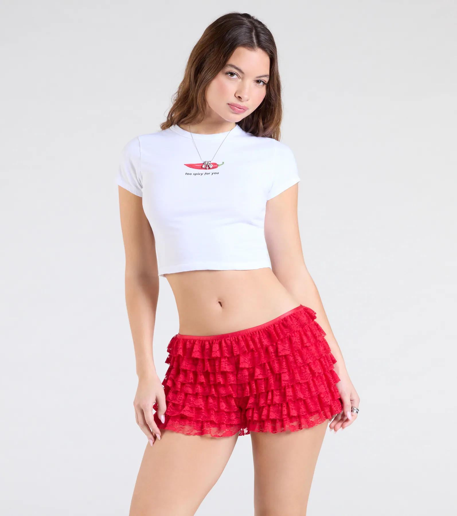 PLACEHOLDER - Chic Fairytale Tiered Lace Hot Shorts
