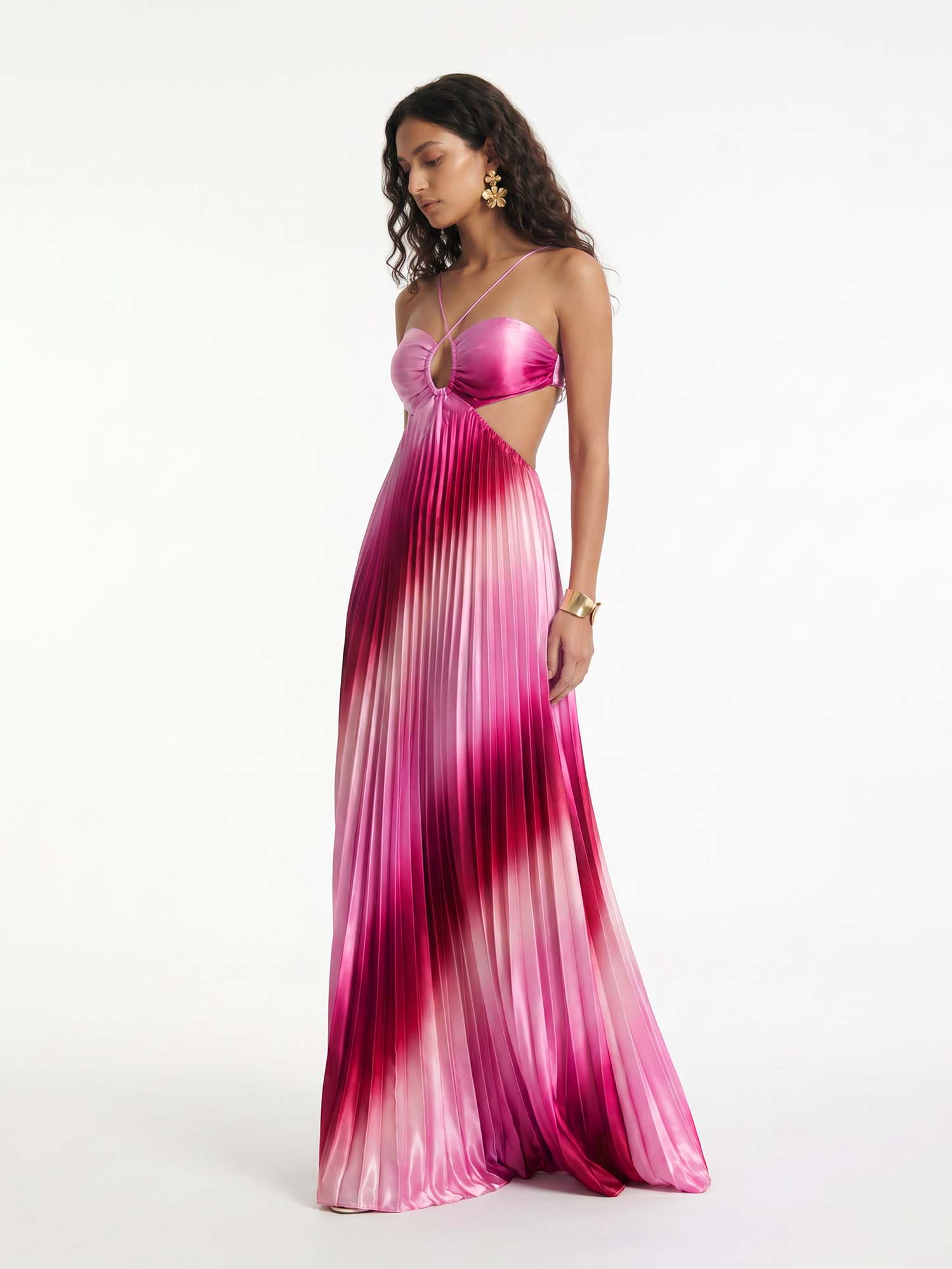 Sunset Ombre Pleated Maxi Dress